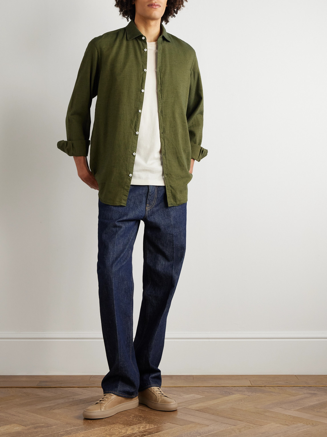 Massimo Alba Canary Herringbone Cotton-blend Flannel Shirt In Green