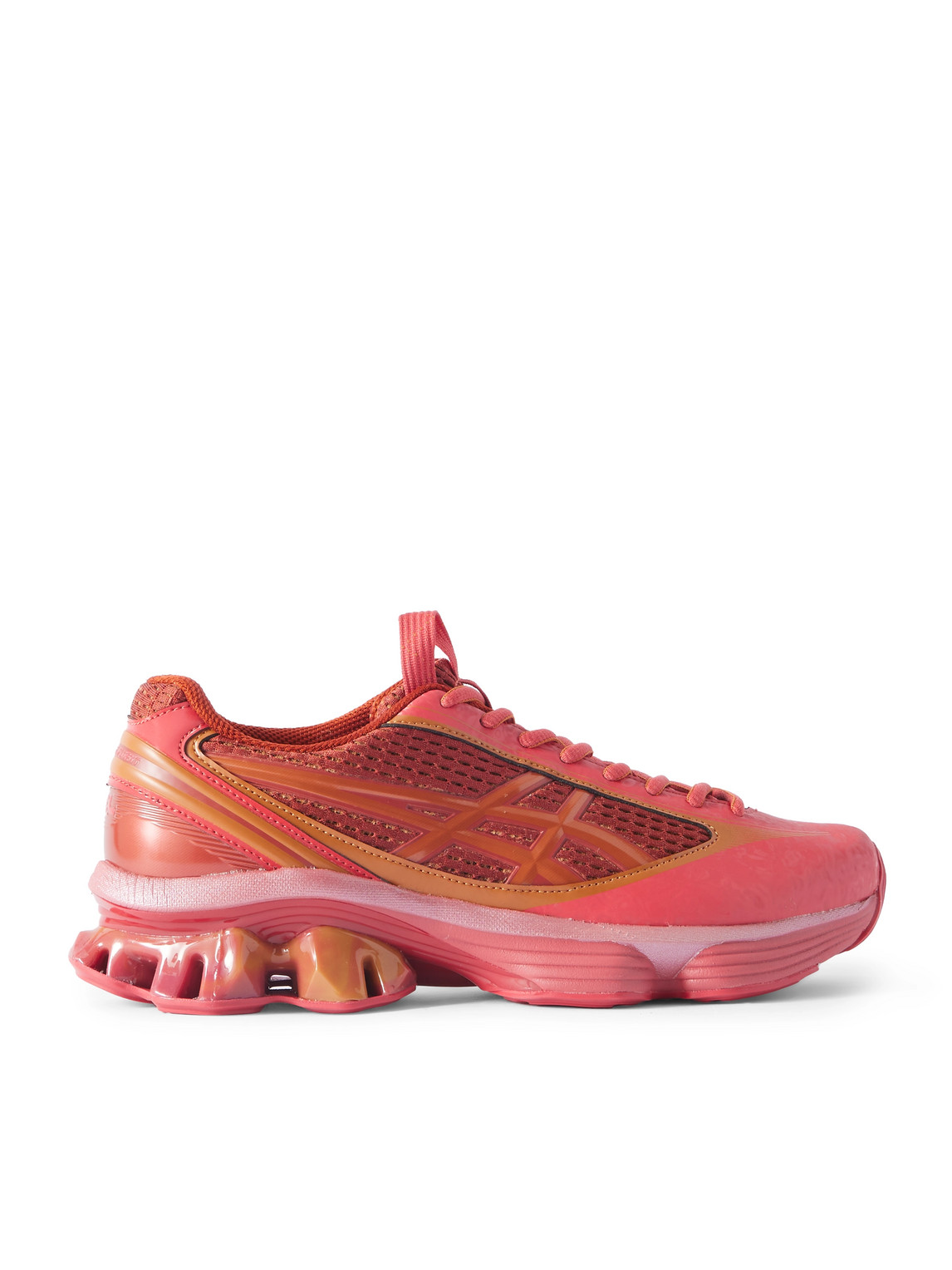 Asics Us6-s Gel-kinetic Fluent Rubber-trimmed Mesh Sneakers In Red