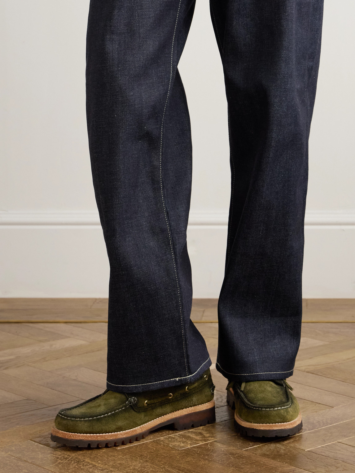 Officine Creative Heritage Flexi 001 Brushed-suede Loafers In Green