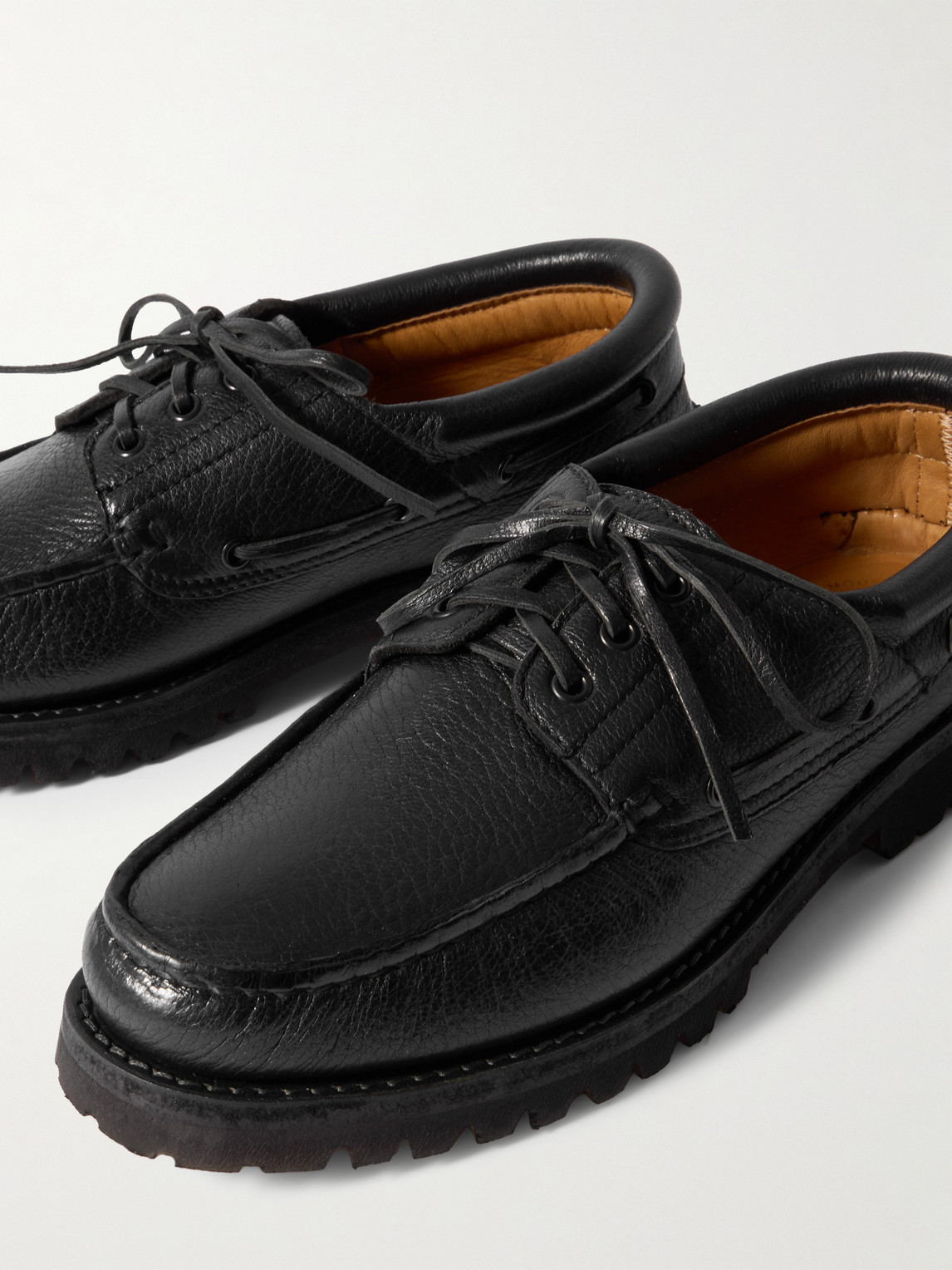 Officine Creative Heritage Flexi 001 Full-grain Deerskin Boat Shoes In Black