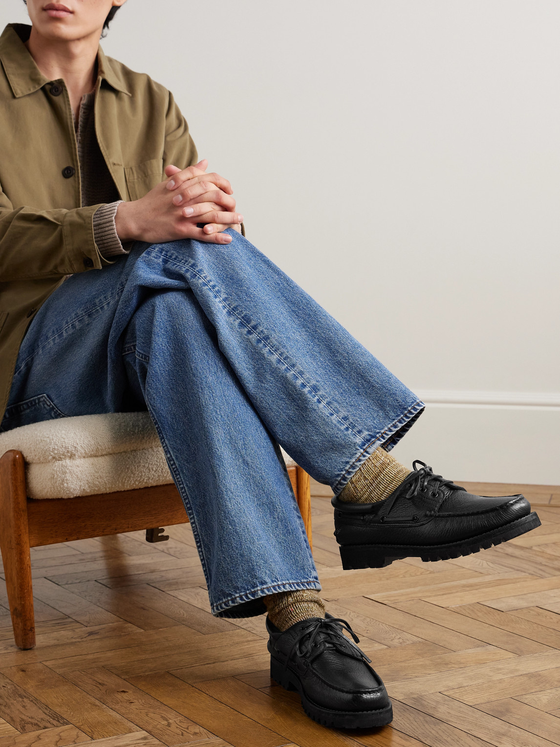 Officine Creative Heritage Flexi 001 Full-grain Deerskin Boat Shoes In Black