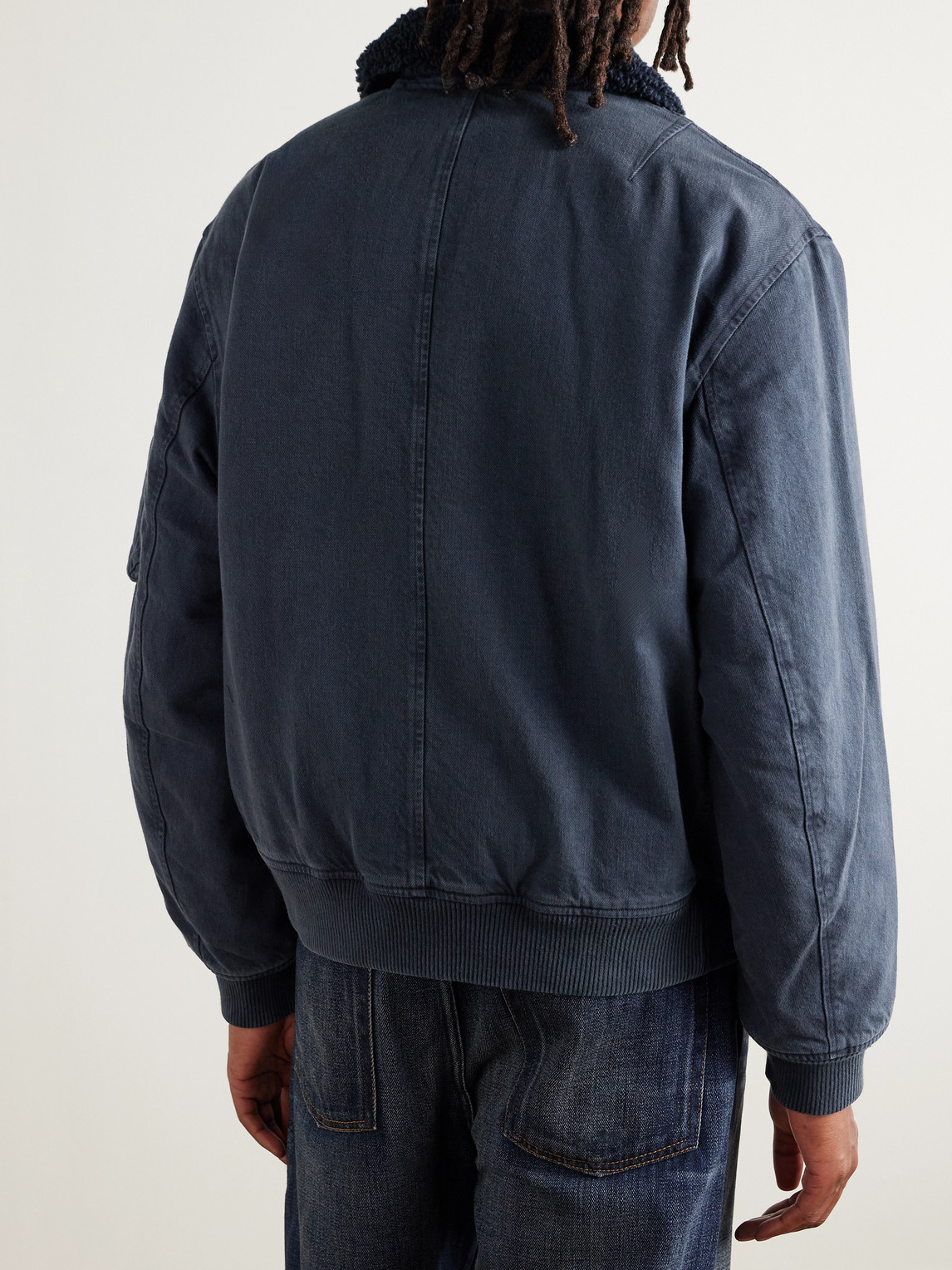 Rag & Bone Fleece-trimmed Denim Bomber Jacket In Blue