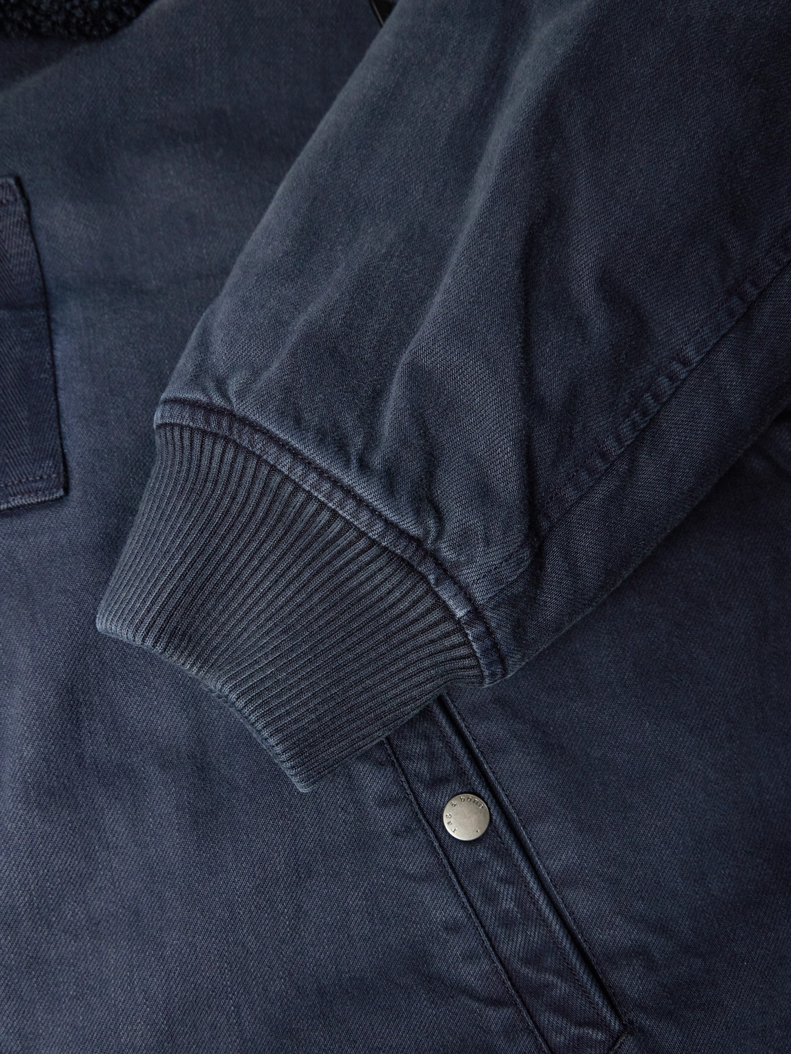 Rag & Bone Fleece-trimmed Denim Bomber Jacket In Blue