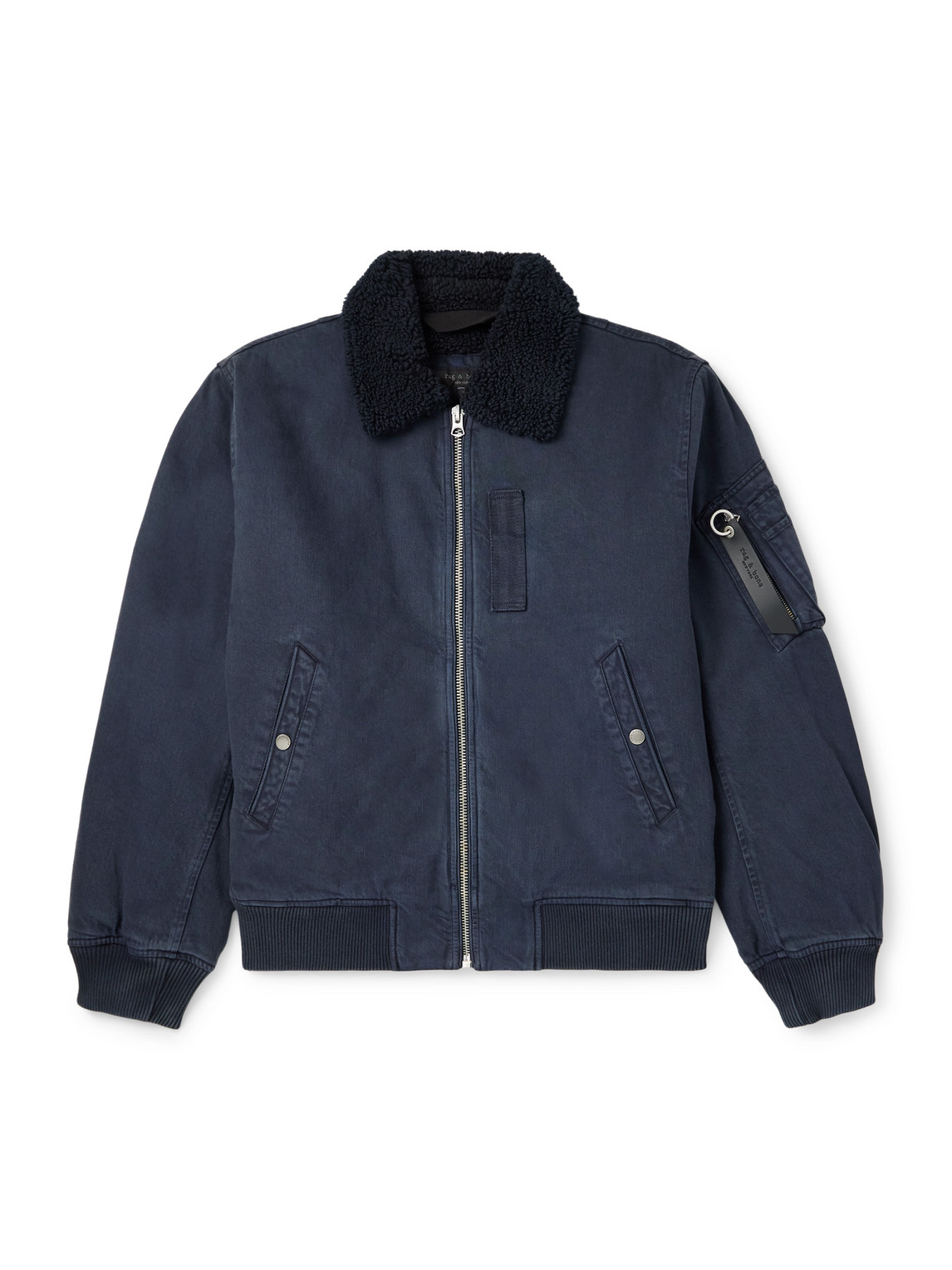 Rag & Bone Fleece-trimmed Denim Bomber Jacket In Blue