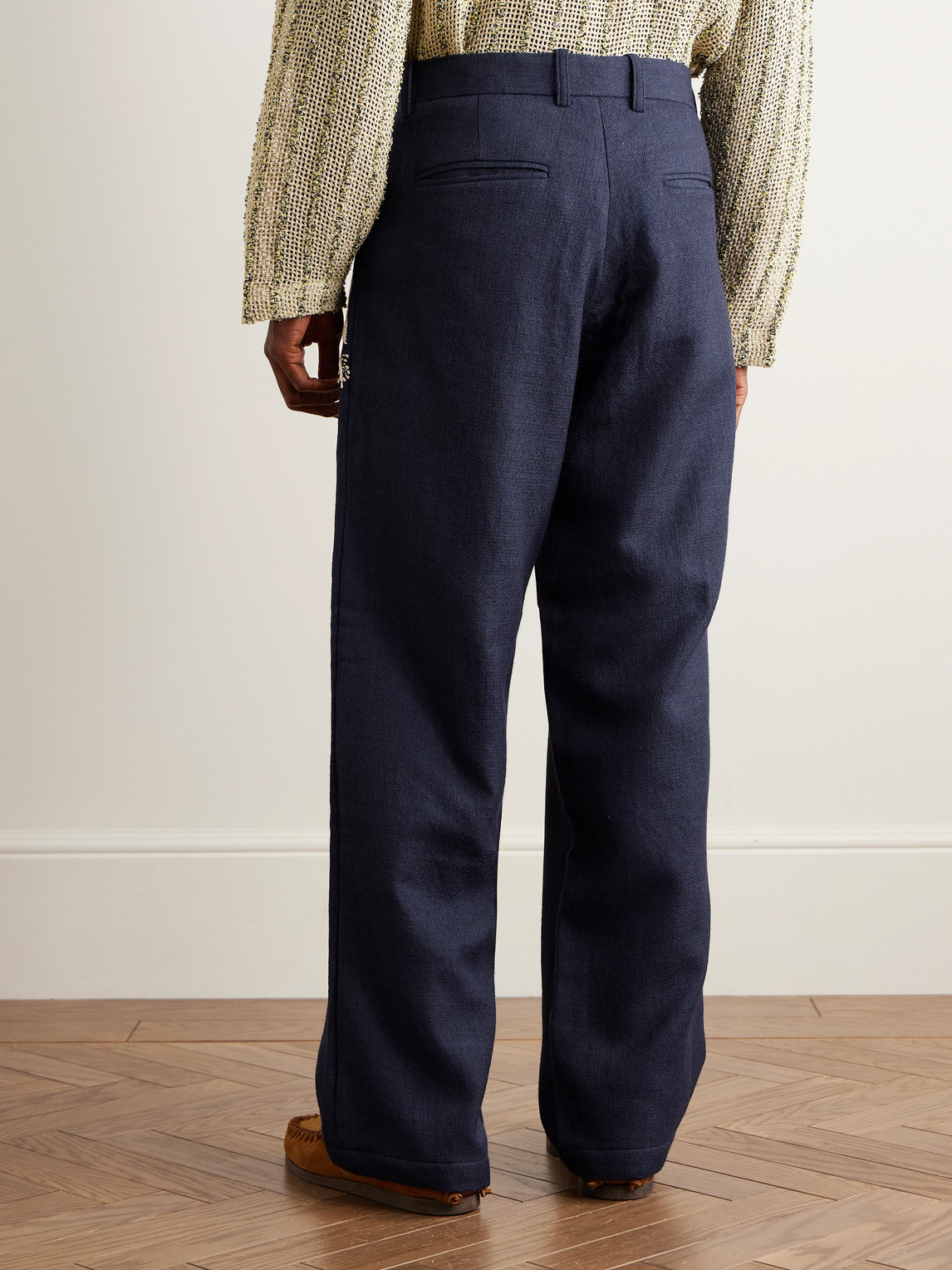 Kartik Research Mens Pleated Embroidered Wool Trousers In Blue