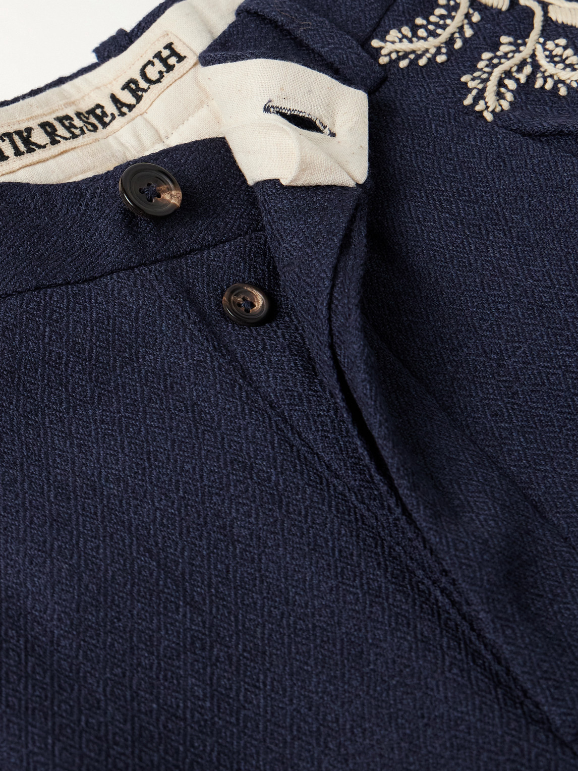 Kartik Research Mens Pleated Embroidered Wool Trousers In Blue