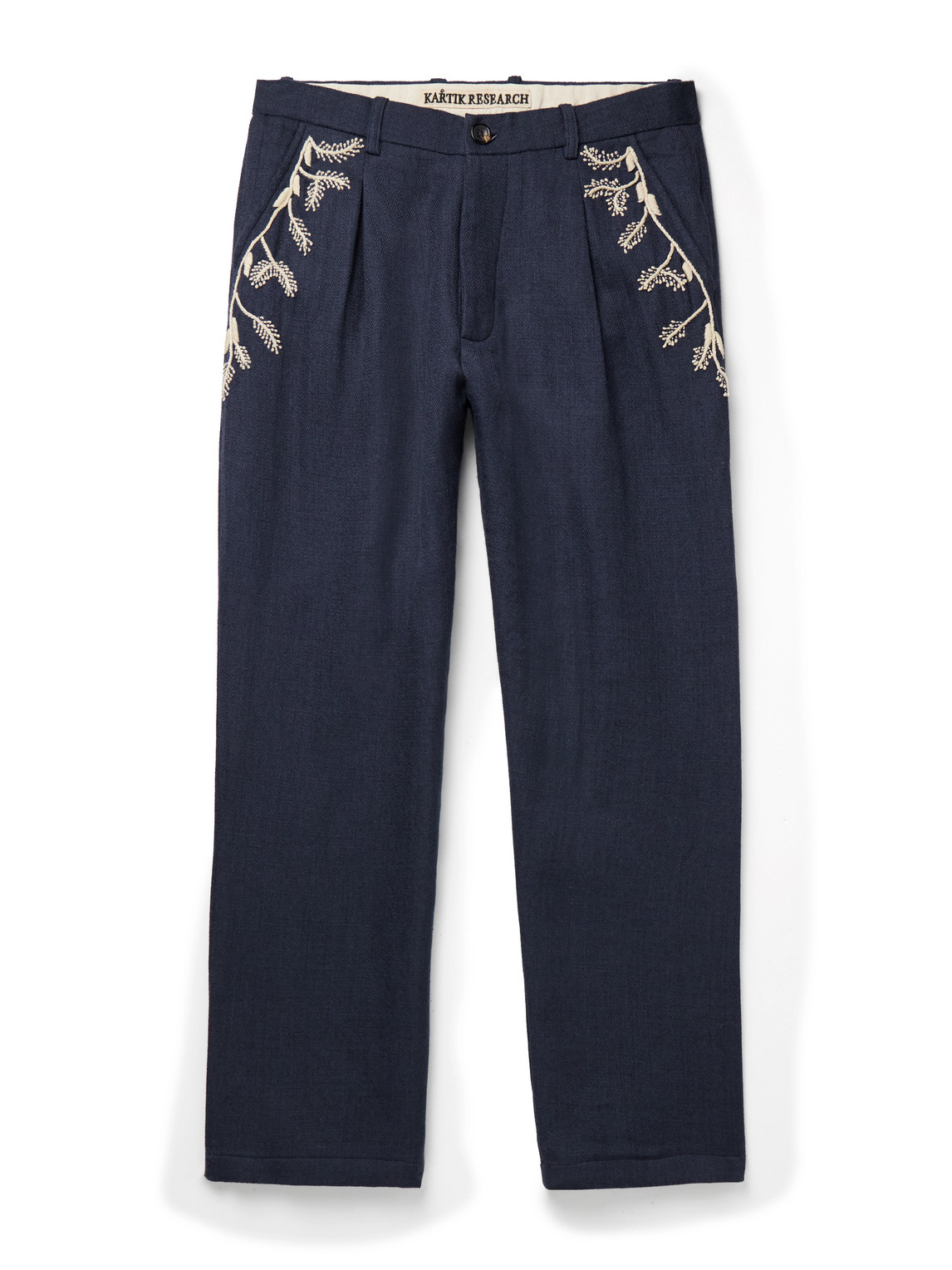 Kartik Research Mens Pleated Embroidered Wool Trousers In Blue