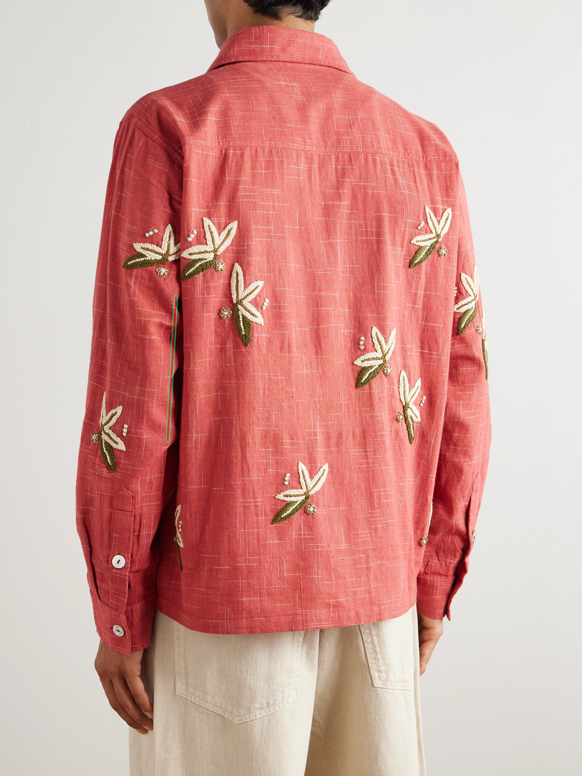  Kartik Research - Box Embellished Embroidered Cotton Shirt - Men - Red - L 