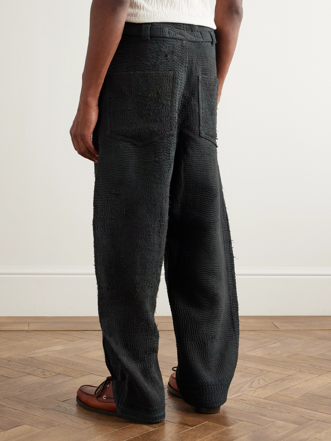 Kartik Research Kantha Fauji Straight-leg Cotton Trousers In Black