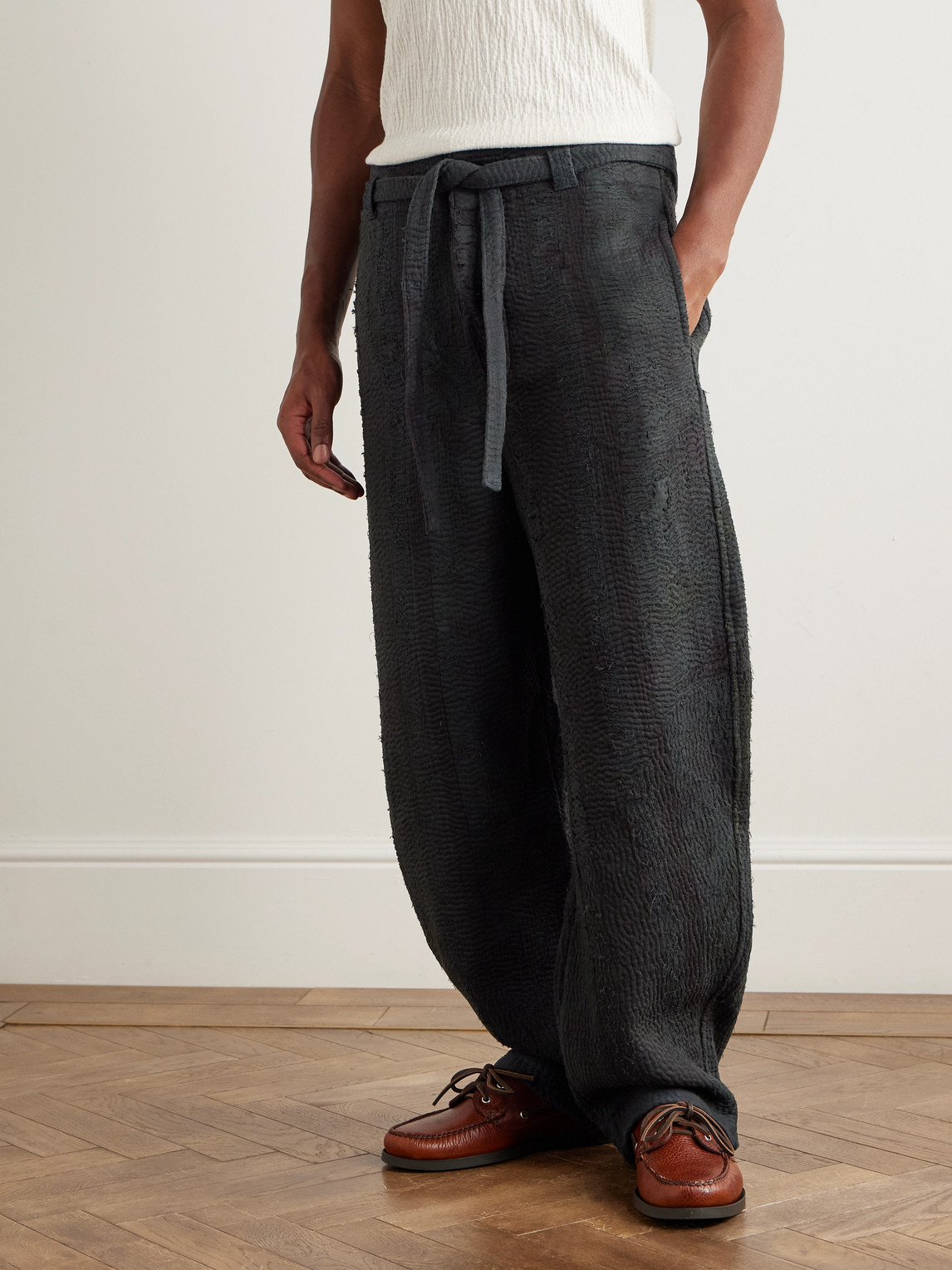 Kartik Research Kantha Fauji Straight-leg Cotton Trousers In Black