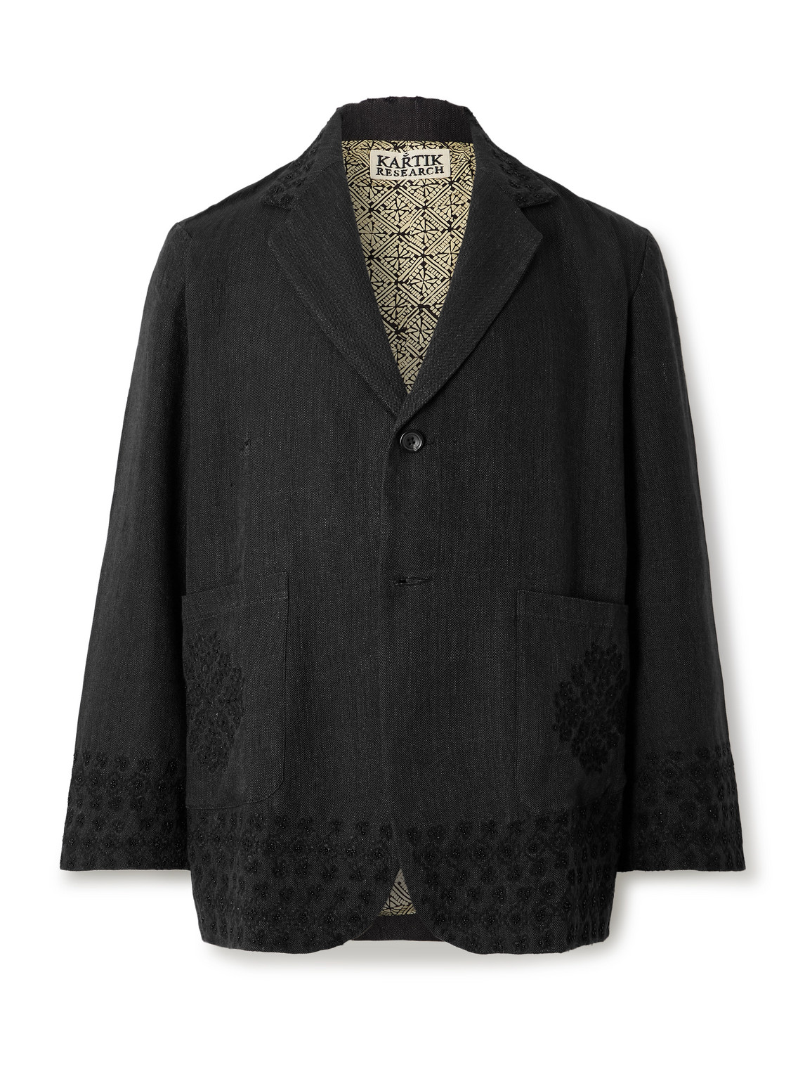 Kartik Research Kasuti Embroidered Wool And Linen-blend Blazer In Blue