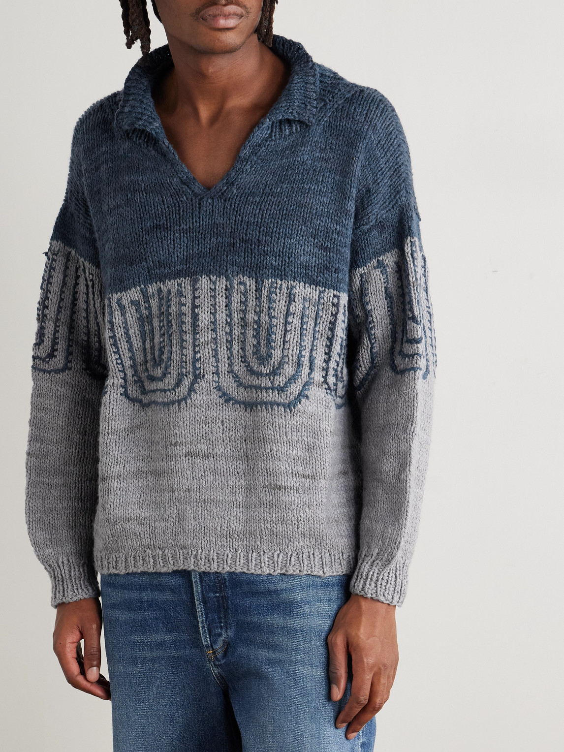  Kartik Research - Jacquard-knit Wool Sweater - Men - Blue - M 
