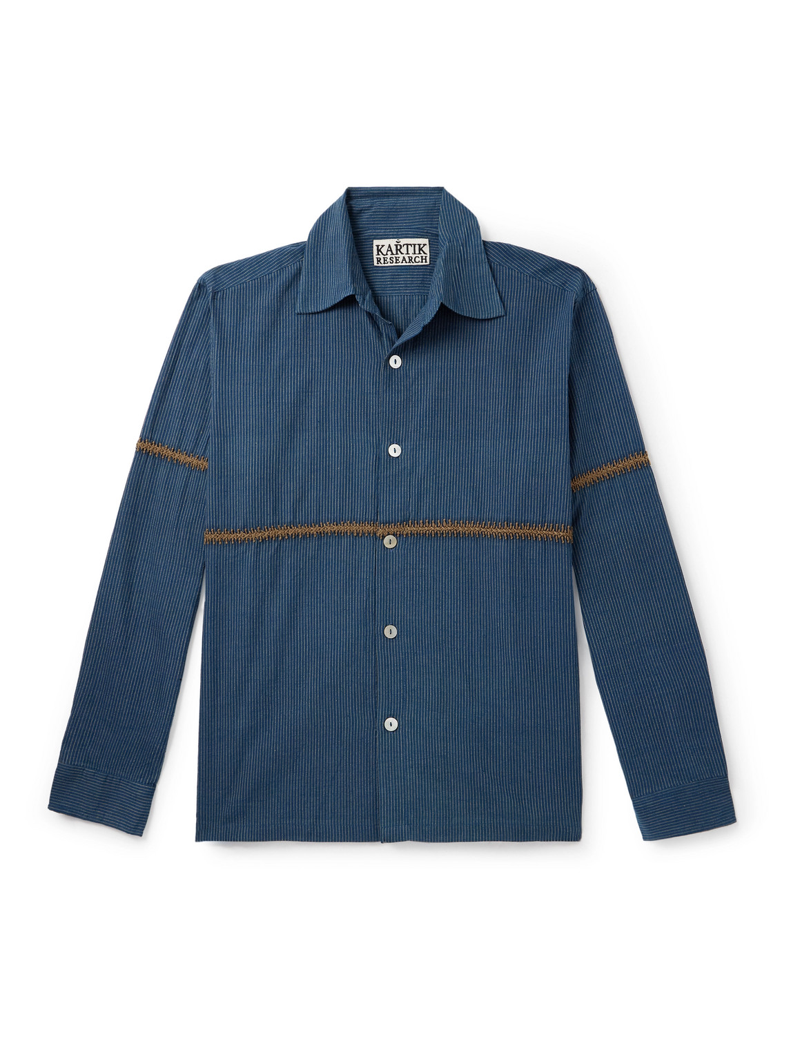 Kartik Research Rabari Embroidered Pinstriped Cotton Shirt In Blue
