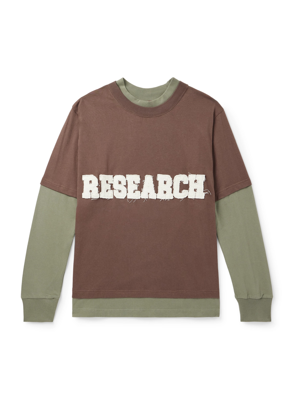 Kartik Research Research Logo-appliquéd Layered Cotton-jersey T-shirt In Brown