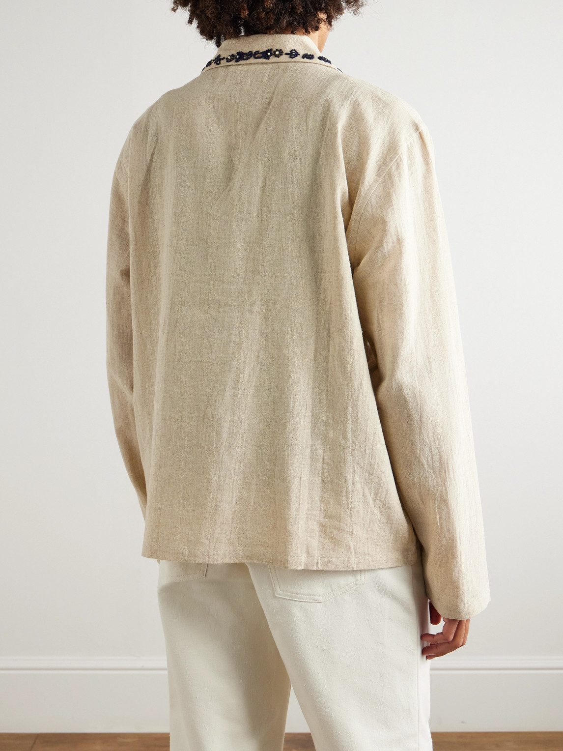  Kartik Research - Camp-collar Embellished Embroidered Cotton Shirt - Men - Neutrals - M 