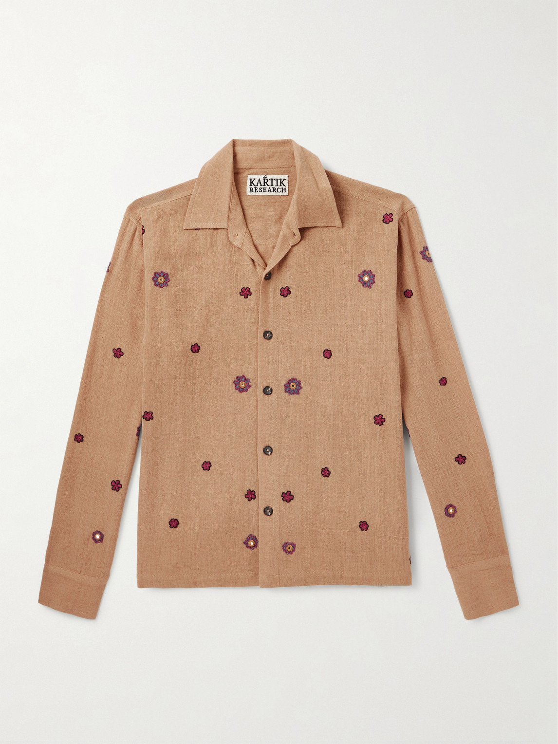 Kartik Research Box Embroidered Appliquéd Cotton Shirt In Neutral