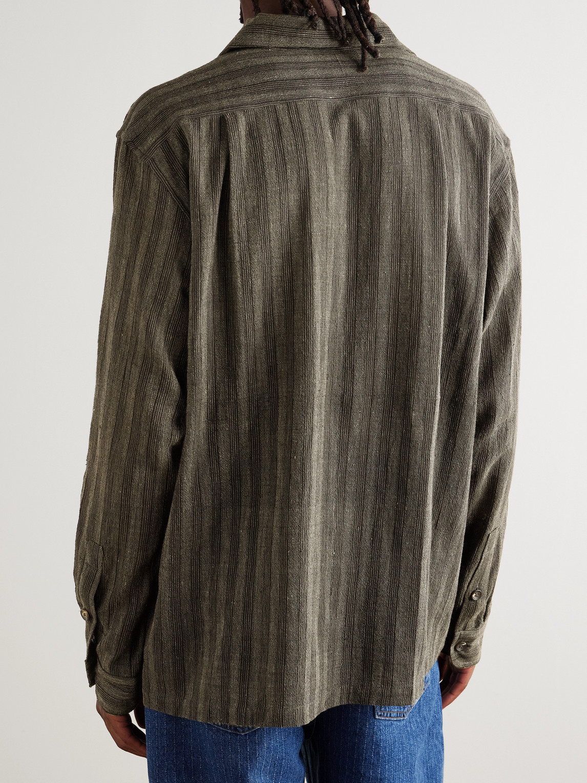 Kartik Research Box Striped Cotton Shirt In Green