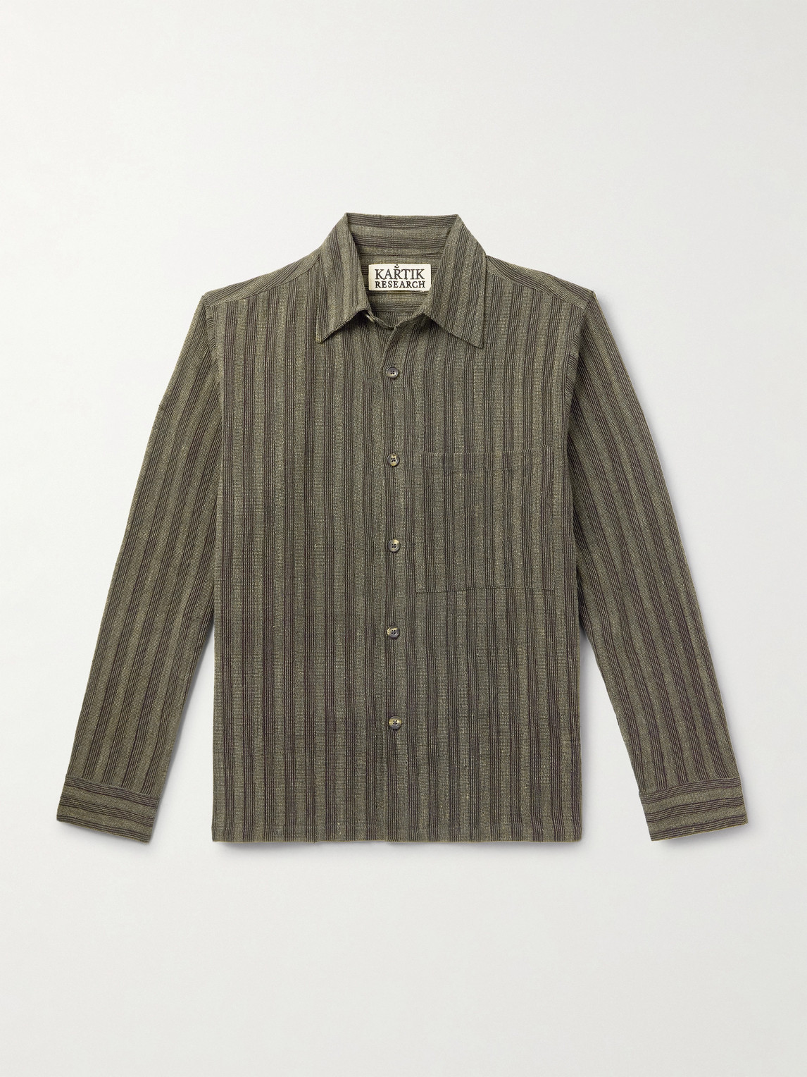 Kartik Research Box Striped Cotton Shirt In Green