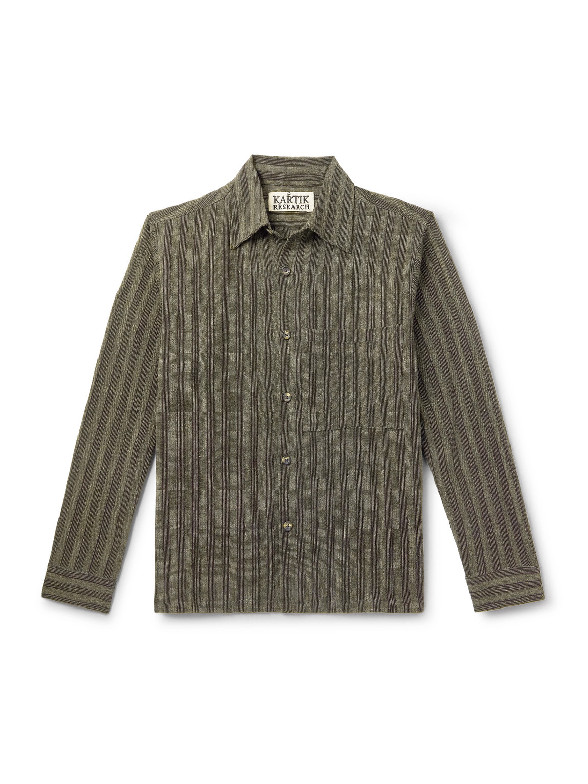 Kartik Research Box Striped Cotton Shirt In Green