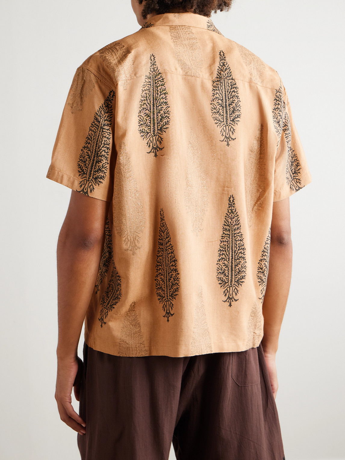 Kartik Research Camp-collar Printed Silk Shirt In Brown