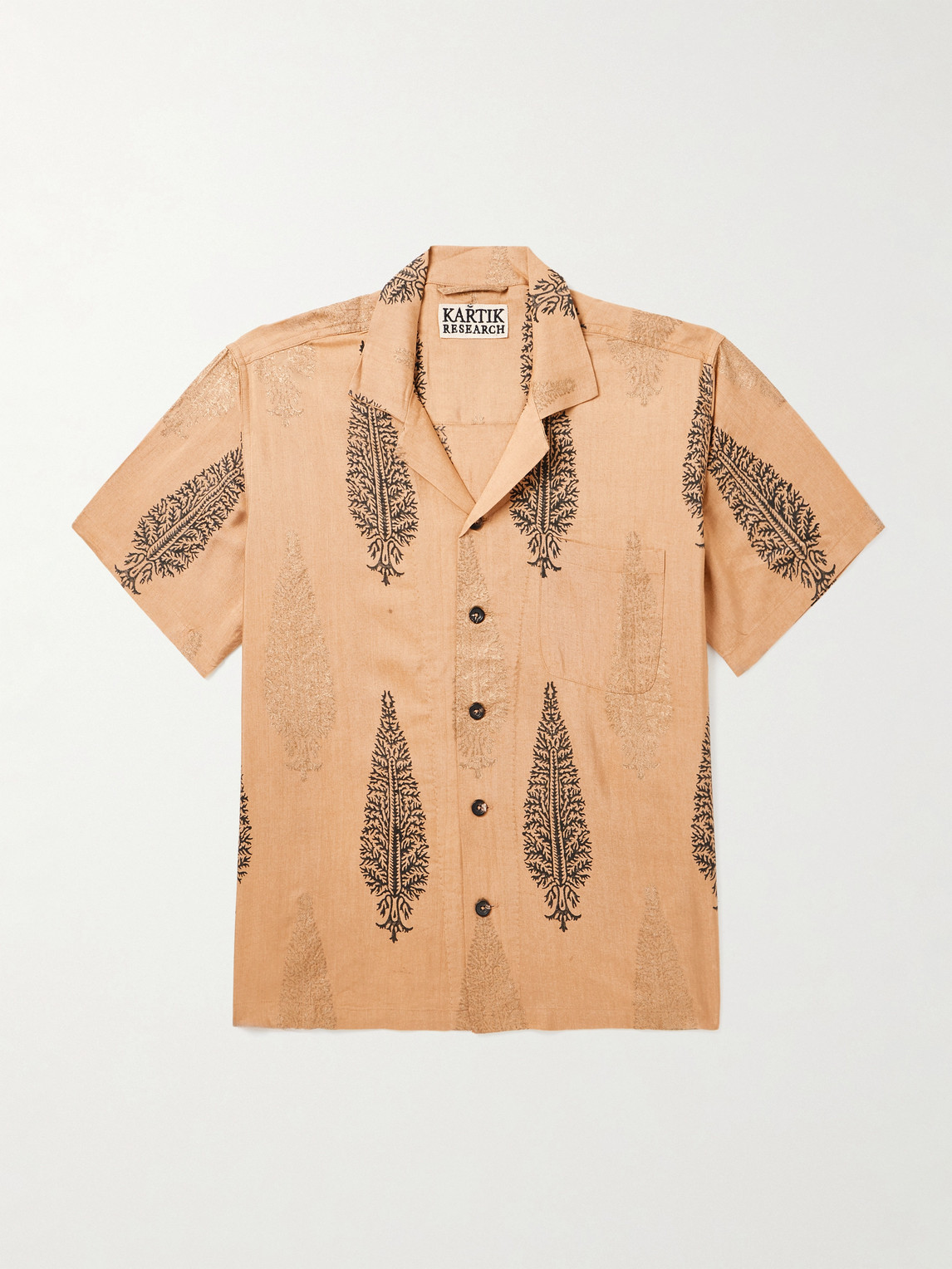 Kartik Research Camp-collar Printed Silk Shirt In Brown