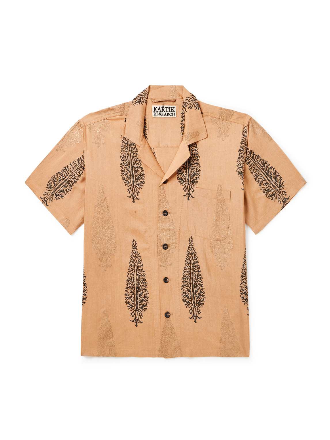 Kartik Research Camp-collar Printed Silk Shirt In Brown