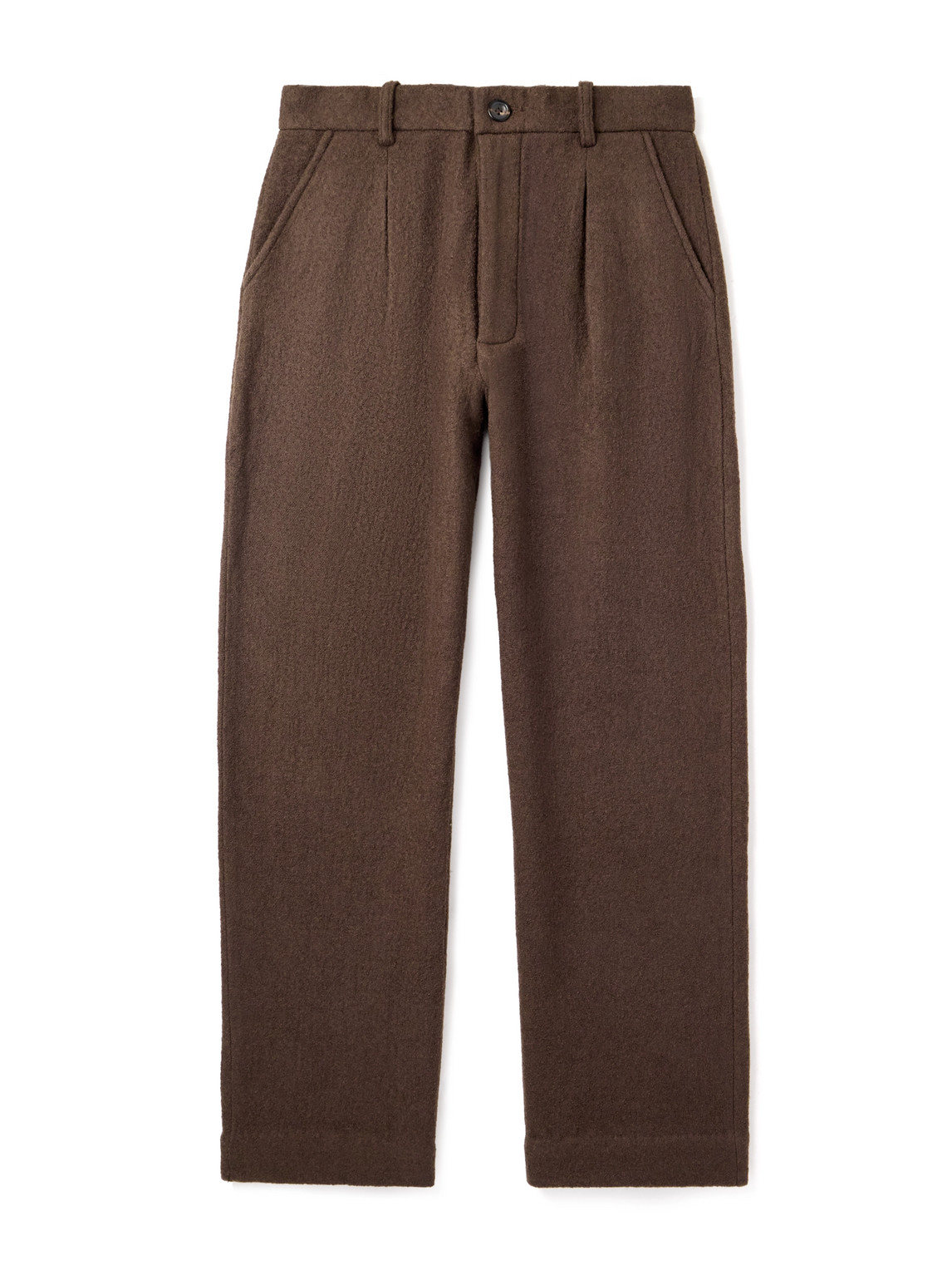 Kartik Research Straight-leg Pleated Brushed-wool Trousers In Brown