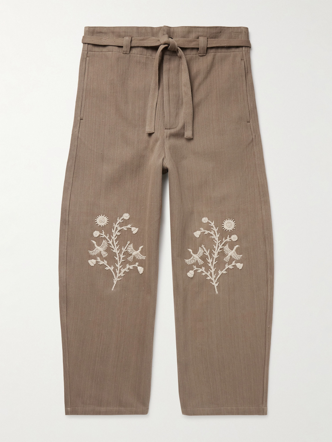 Kartik Research Fauji Belted Embellished Embroidered Cotton-Twill Wide-Leg Trousers - Men