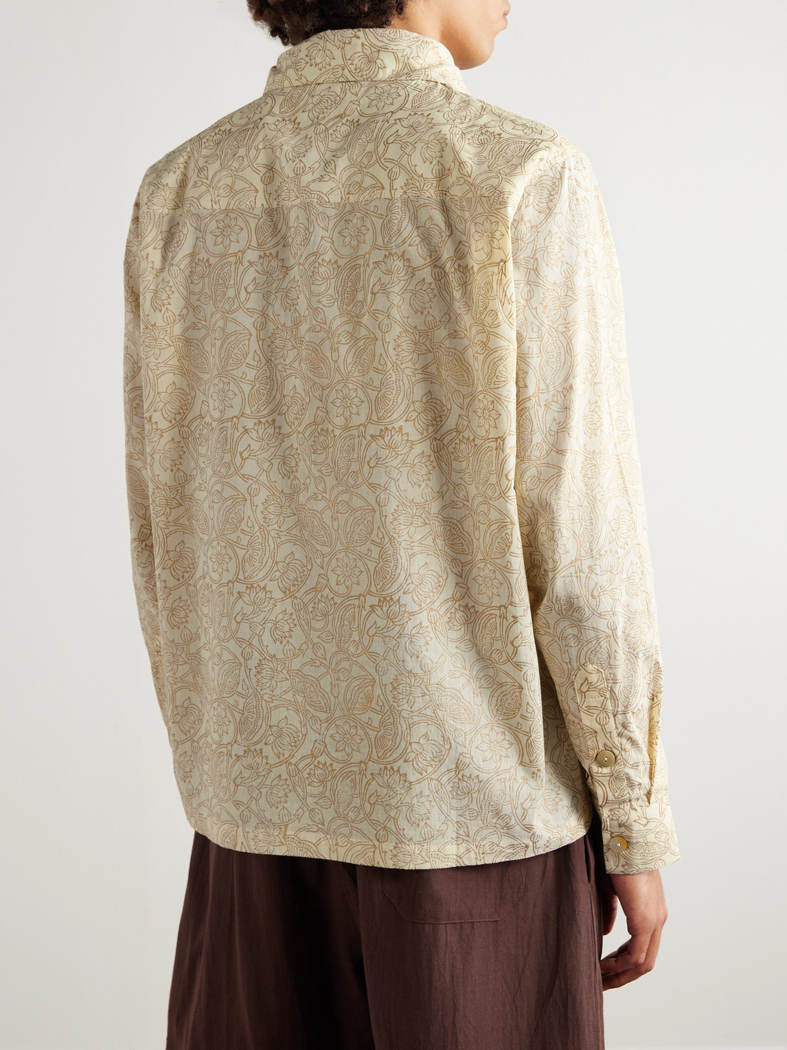 Kartik Research Camp-collar Floral-print Cotton-gauze Shirt In Neutral