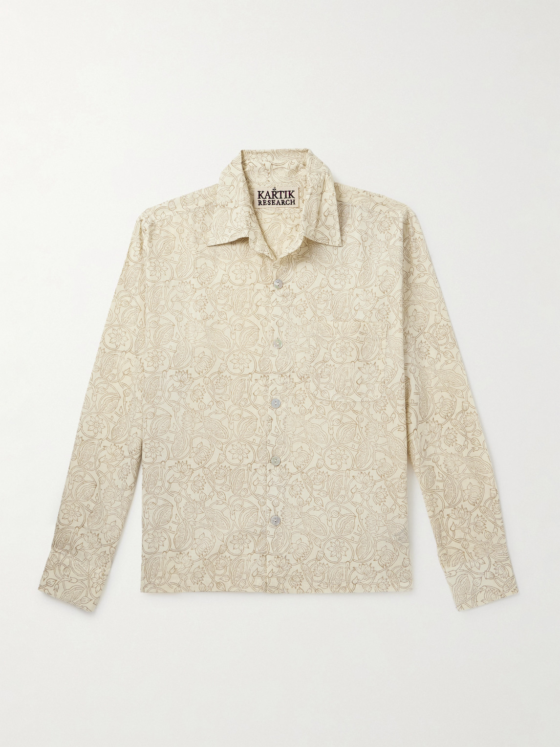 Kartik Research Camp-collar Floral-print Cotton-gauze Shirt In Neutral