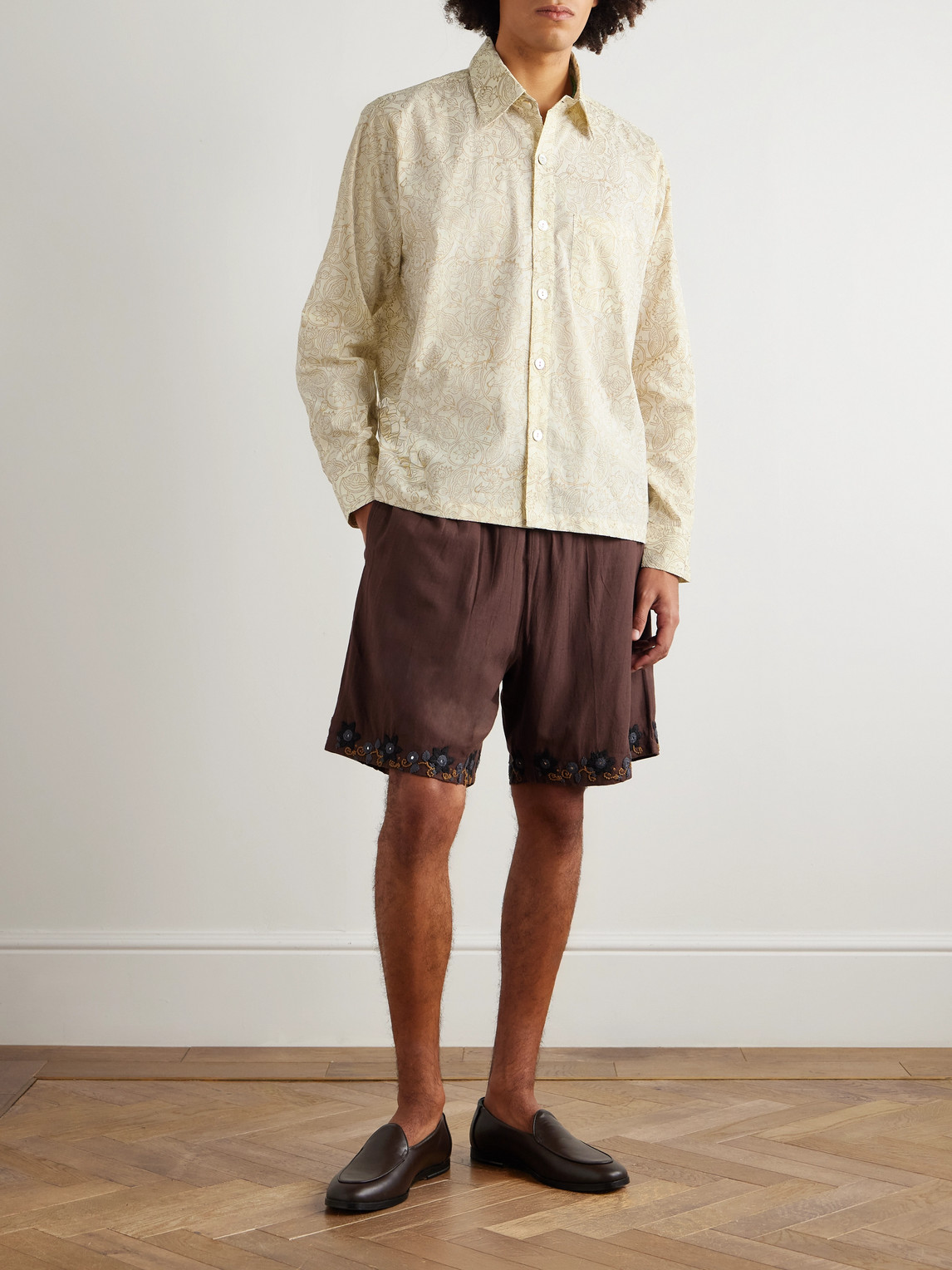 Kartik Research Camp-collar Floral-print Cotton-gauze Shirt In Neutral