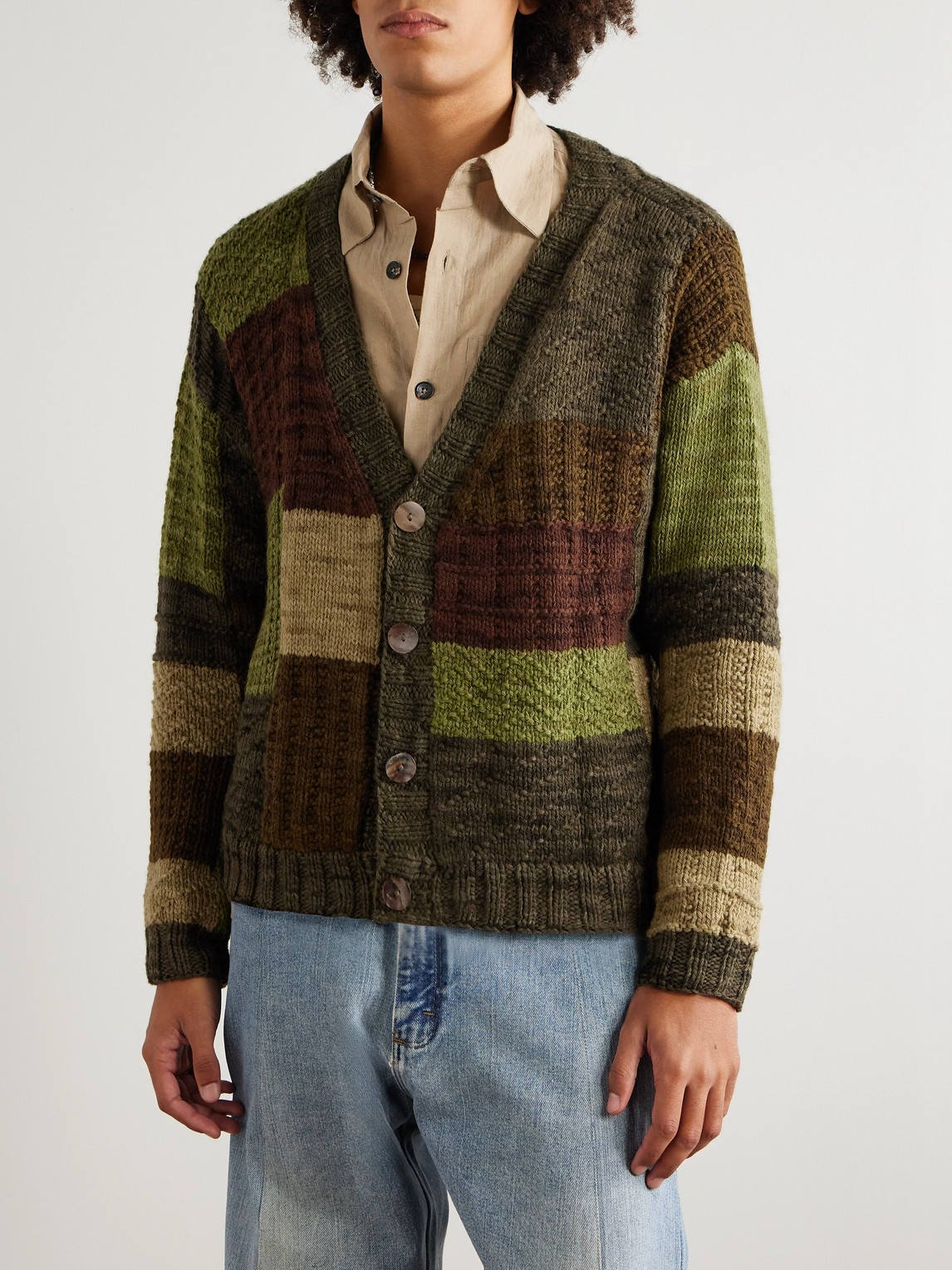  Kartik Research - Patchworked Wool Cardigan - Men - Green - S 