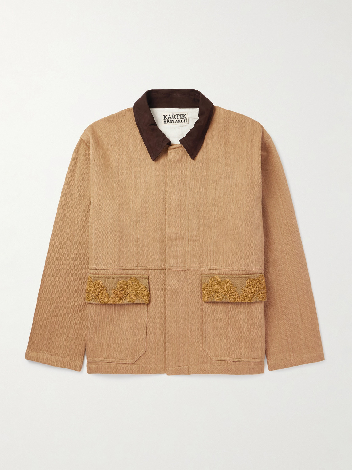 Kartik Research Jodhpur uede-Trimmed Embroidered Herringbone Cotton Jacket - Men