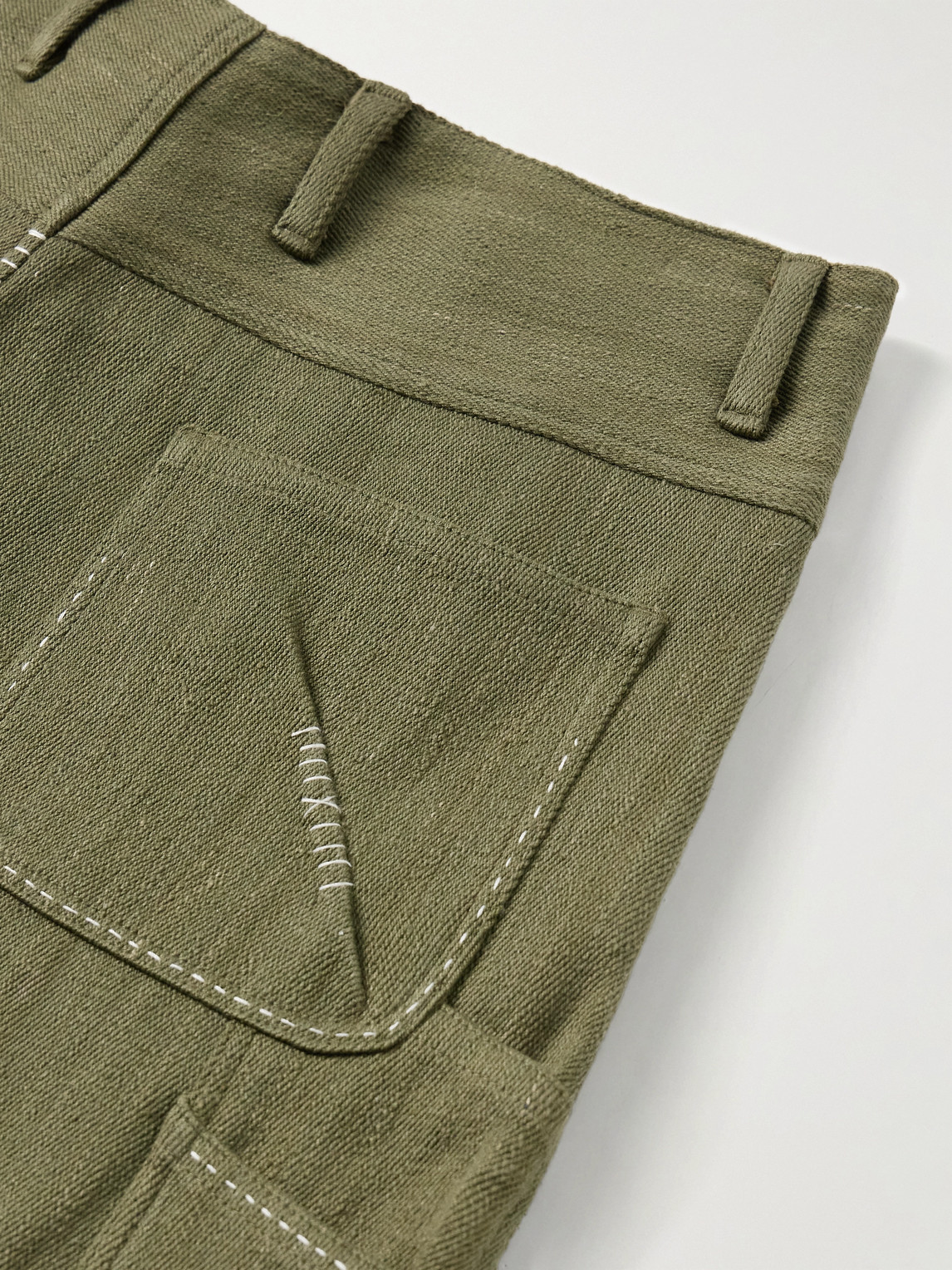 Kartik Research Shaant Wide-leg Pleated Embroidered Cotton-twill Trousers In Green