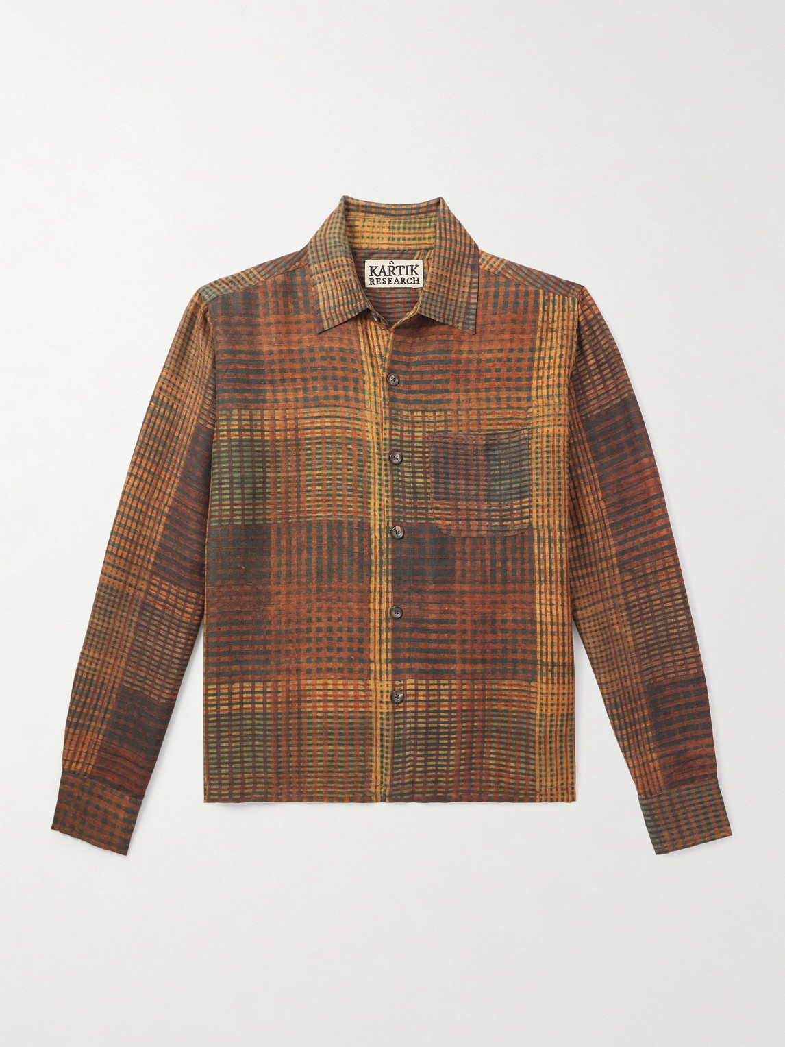 Kartik Research Box Checked Silk Shirt In Brown