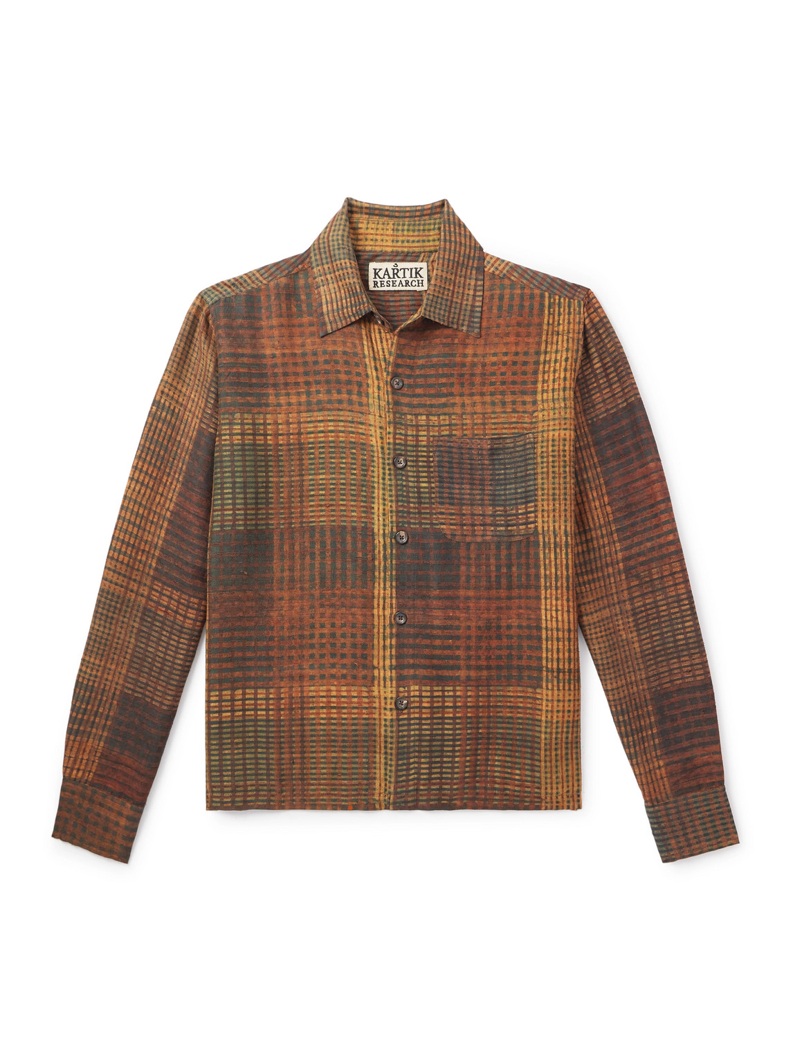 Kartik Research Box Checked Silk Shirt In Brown