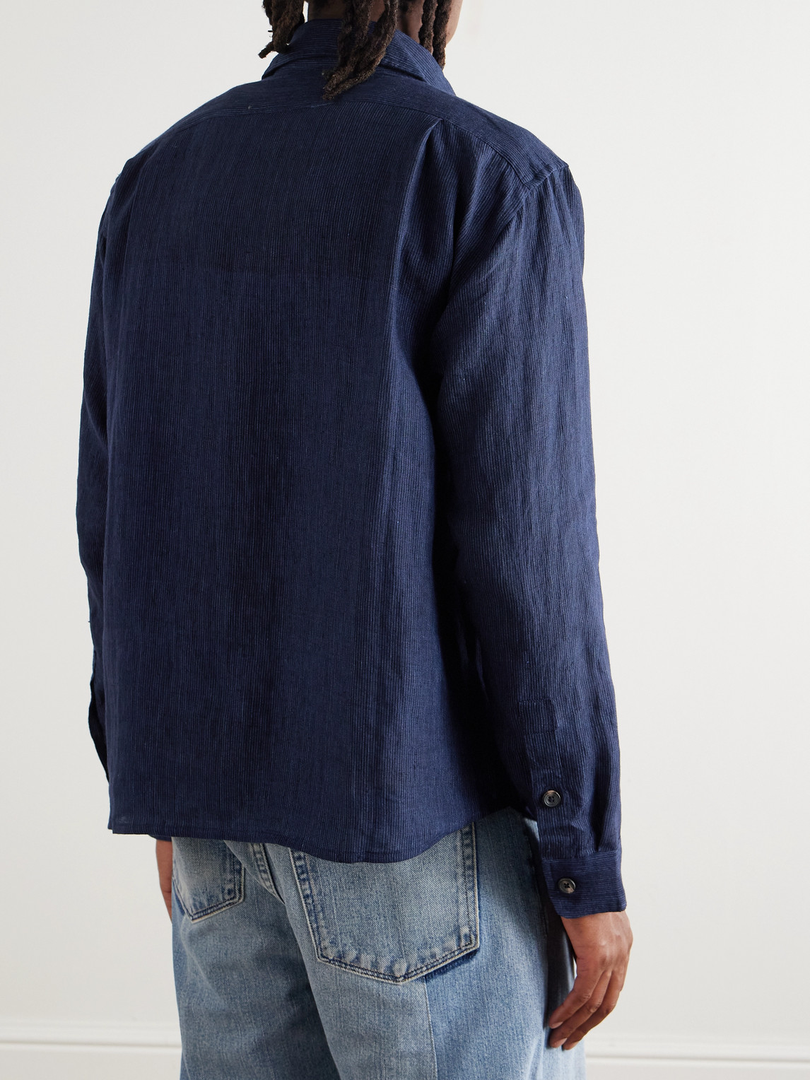  Kartik Research - Layered Appliquéd Embellished Embroidered Pinstriped Linen Shirt - Men - Blue - Xl 