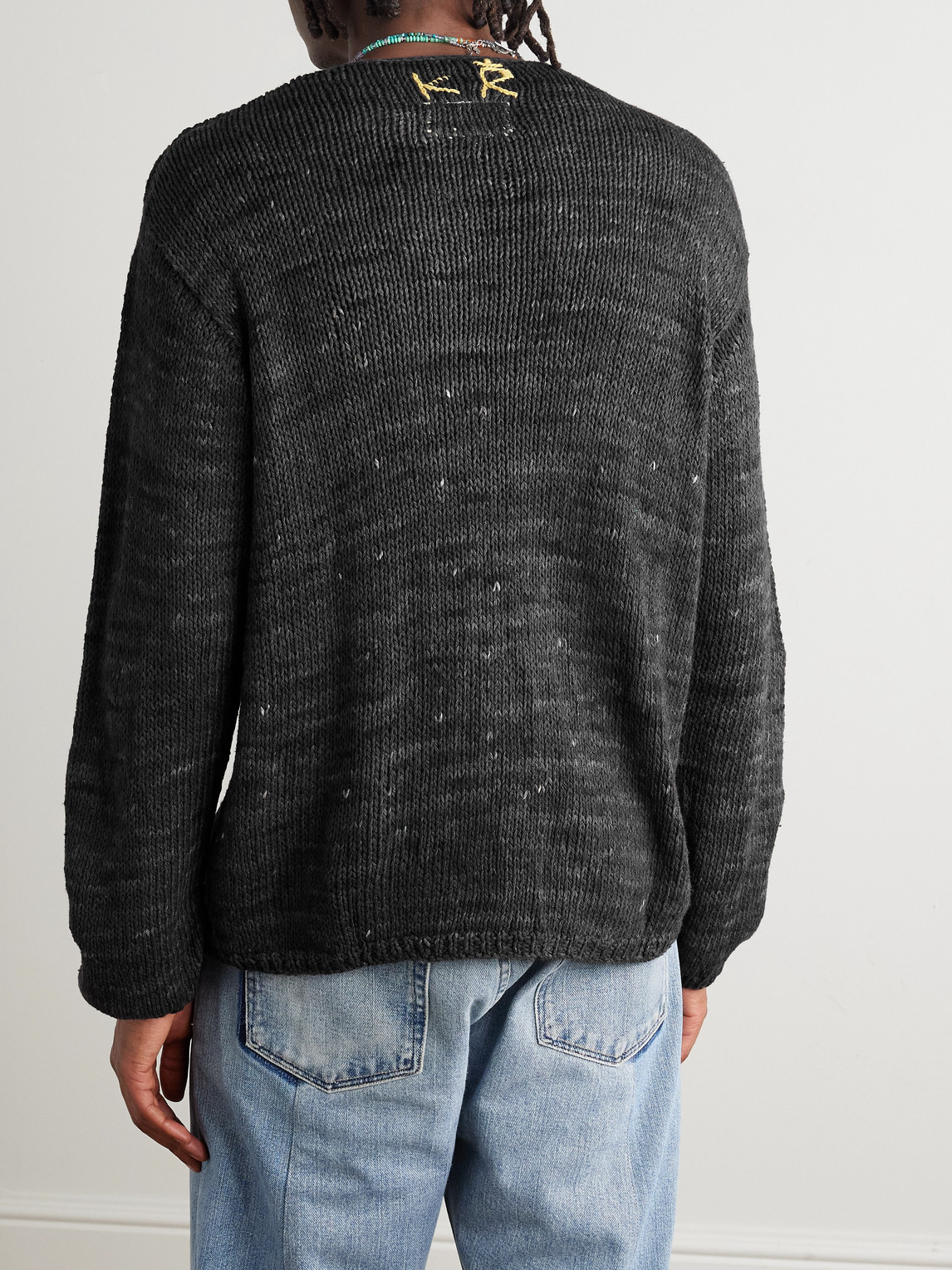 Kartik Research Logo-embroidered Knitted Silk Sweater In Gray