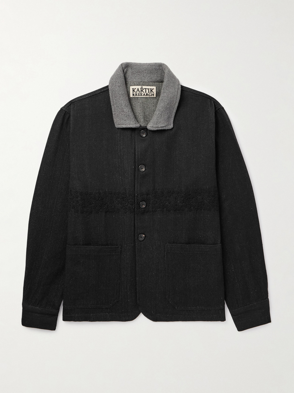 Kartik Research Embroidered Felt-trimmed Denim Jacket In Black