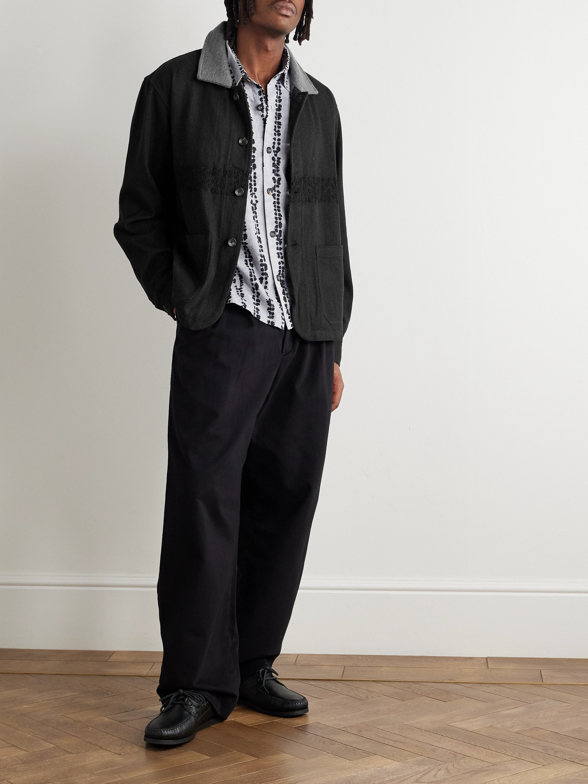Kartik Research Embroidered Felt-trimmed Denim Jacket In Black