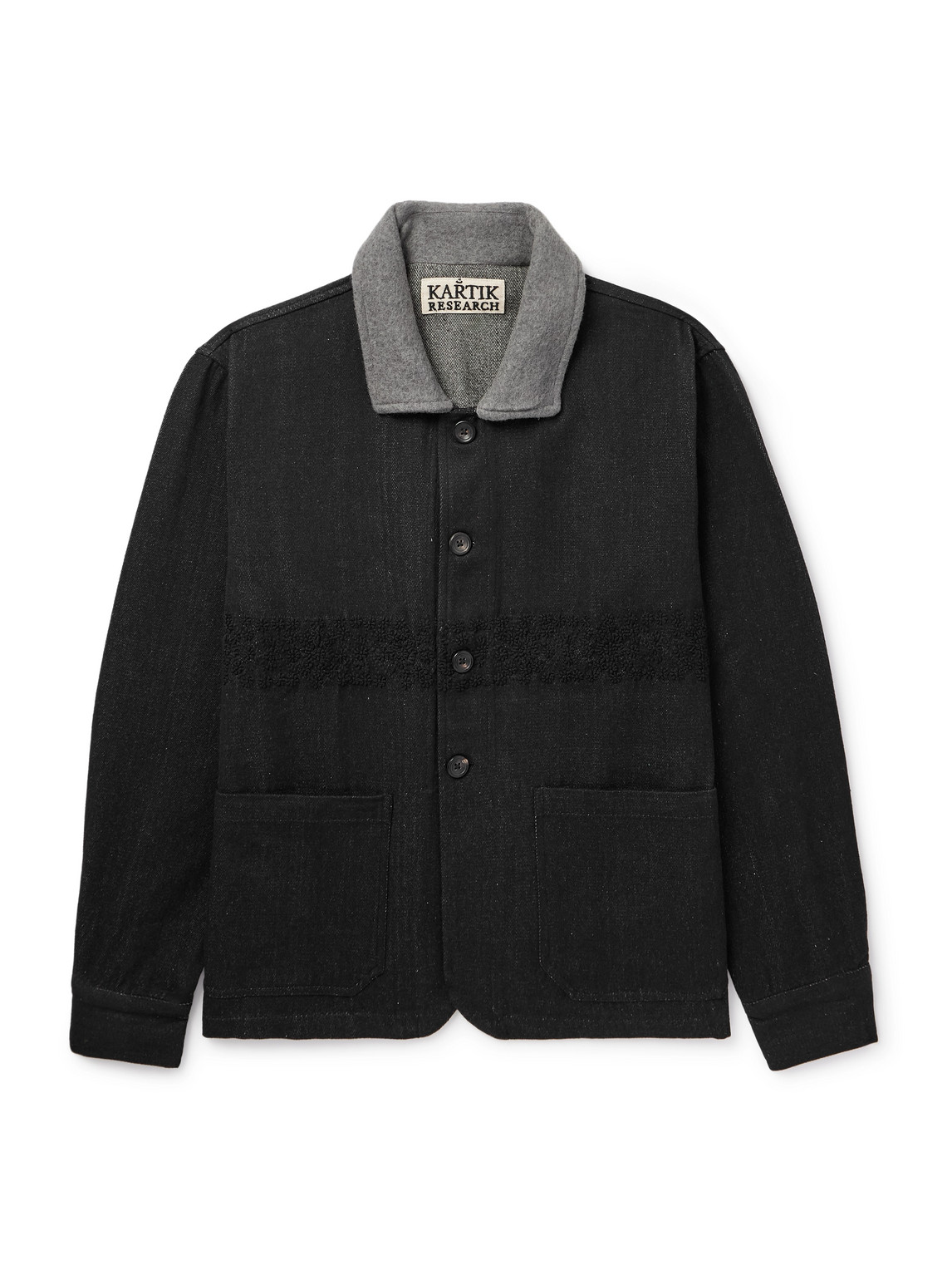 Kartik Research Embroidered Felt-trimmed Denim Jacket In Black