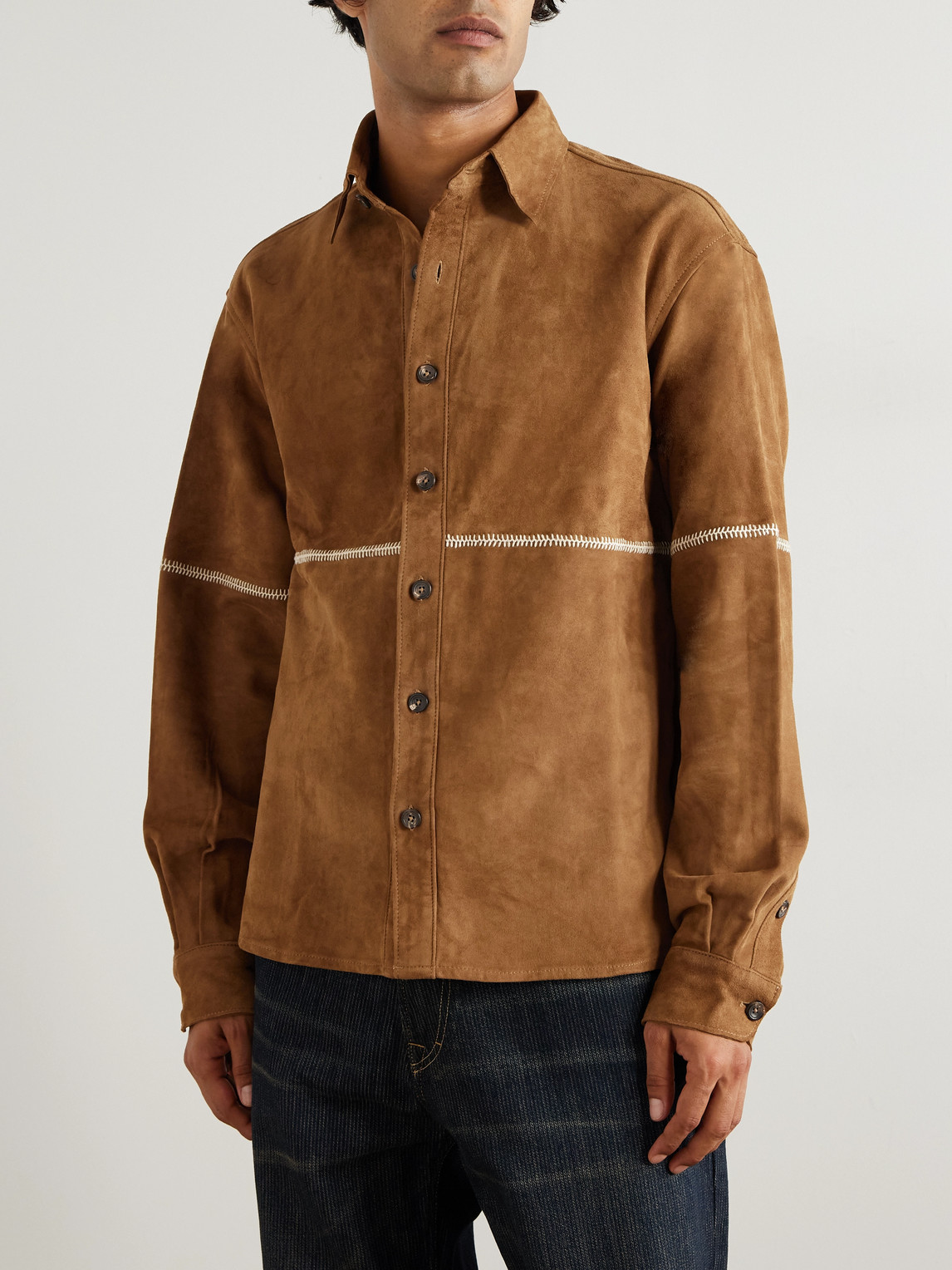  Kartik Research - Rabari Embroidered Suede Jacket - Men - Brown - S 