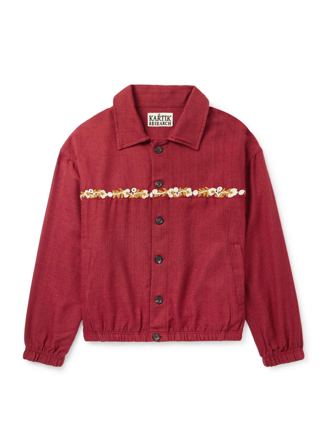 Kartik Research Rishikesh Embroidered Herringbone Wool Jacket In Blue