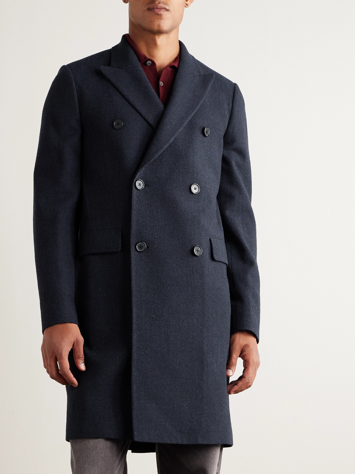 Paul Smith Slim-fit Double-breasted Woven Overcoat In Blue