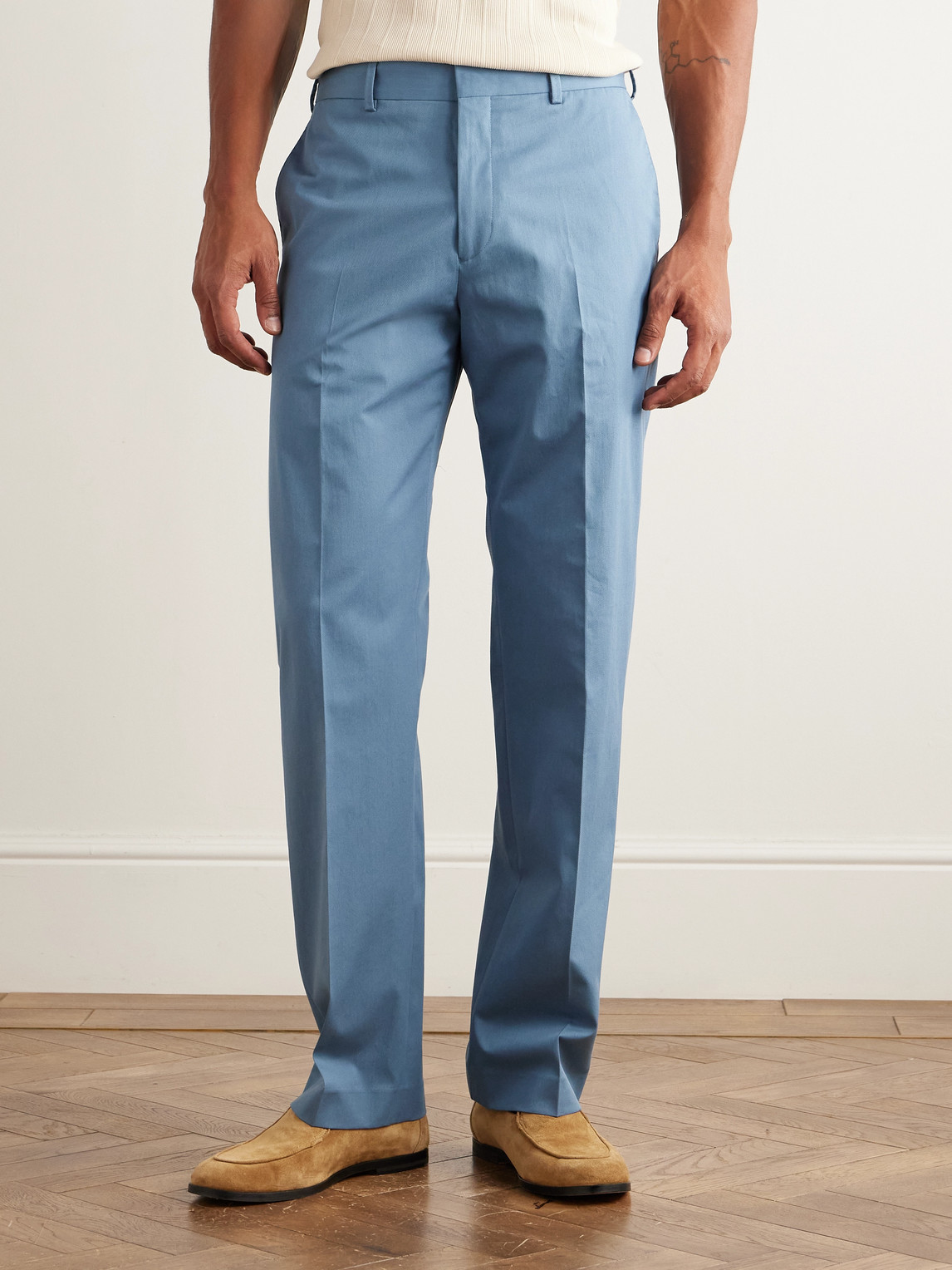 Paul Smith Straight-leg Cotton-blend Twill Trousers In Blue