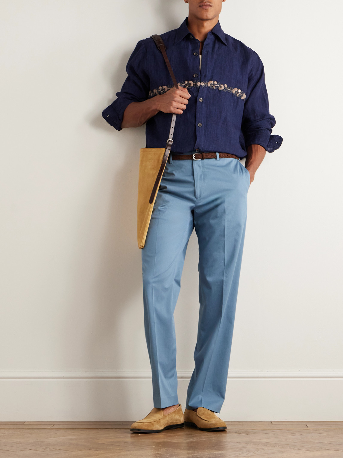 Paul Smith Straight-leg Cotton-blend Twill Trousers In Blue