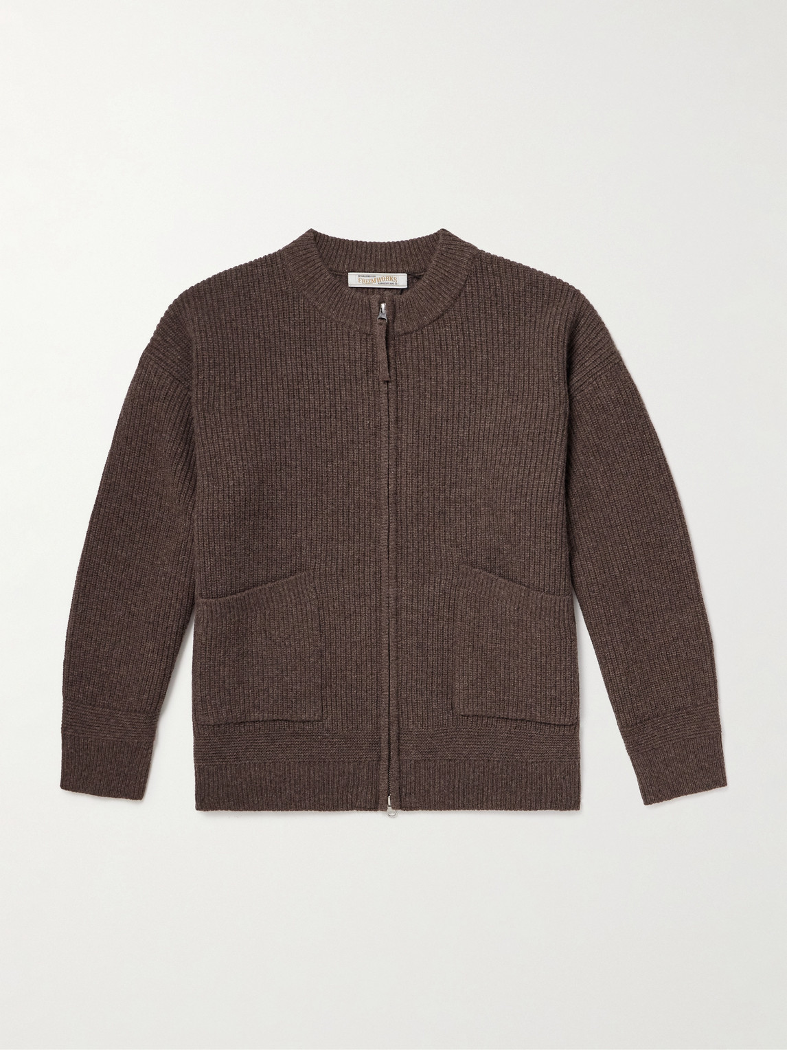 Frizmworks Deck Ribbed Wool-blend Zip-up Cardigan In Brown