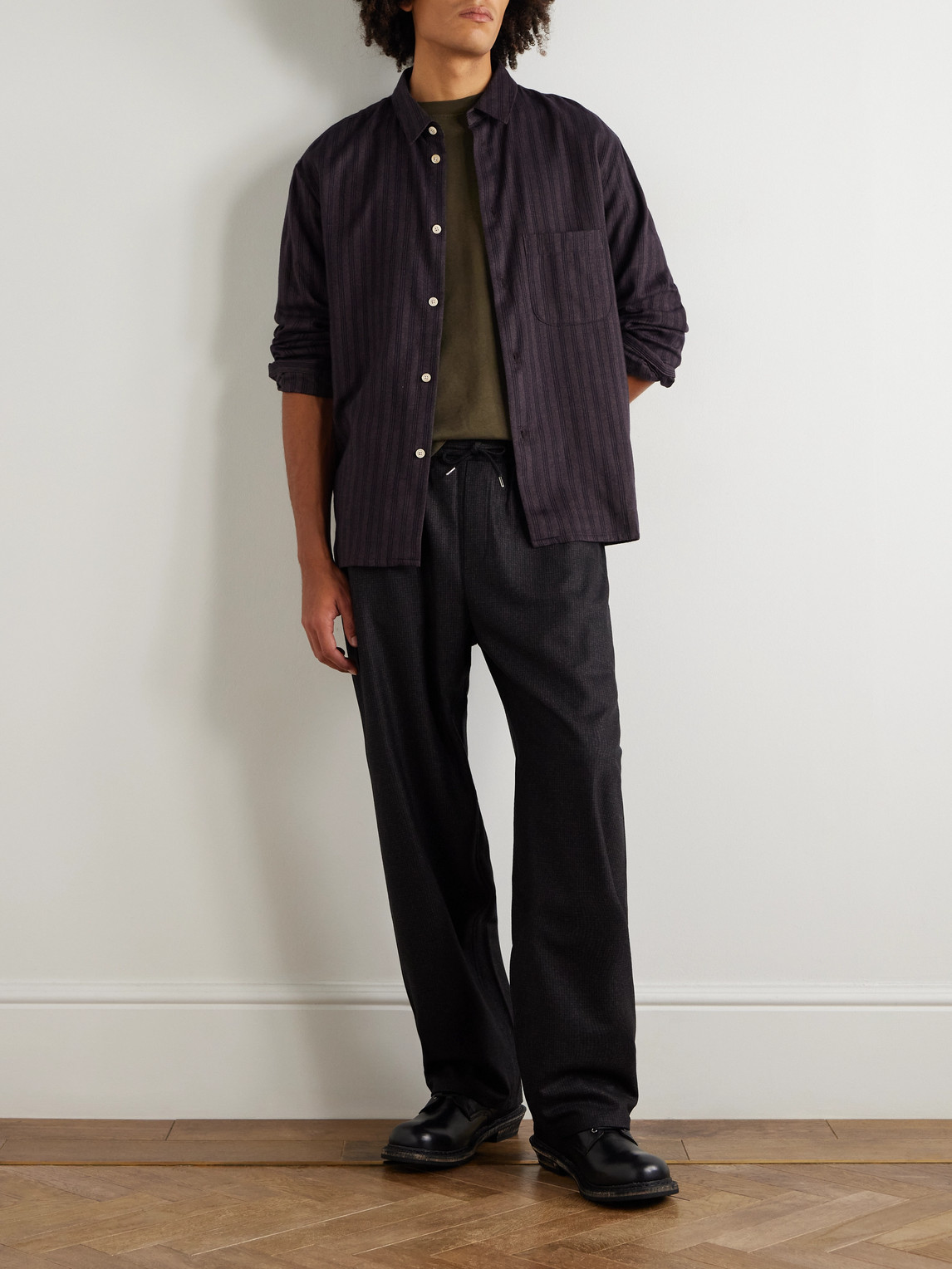 A Kind Of Guise Gusto Striped Cotton And Lyocell-blend Shirt In Black