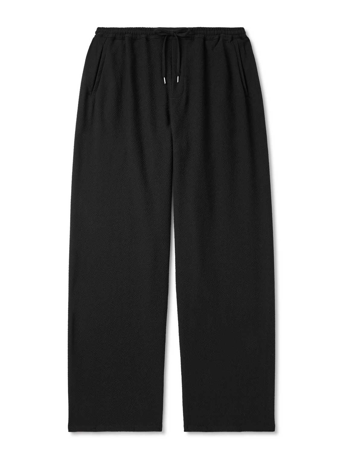 A Kind Of Guise Samurai Wide-leg Seersucker Drawstring Suit Trousers In Black