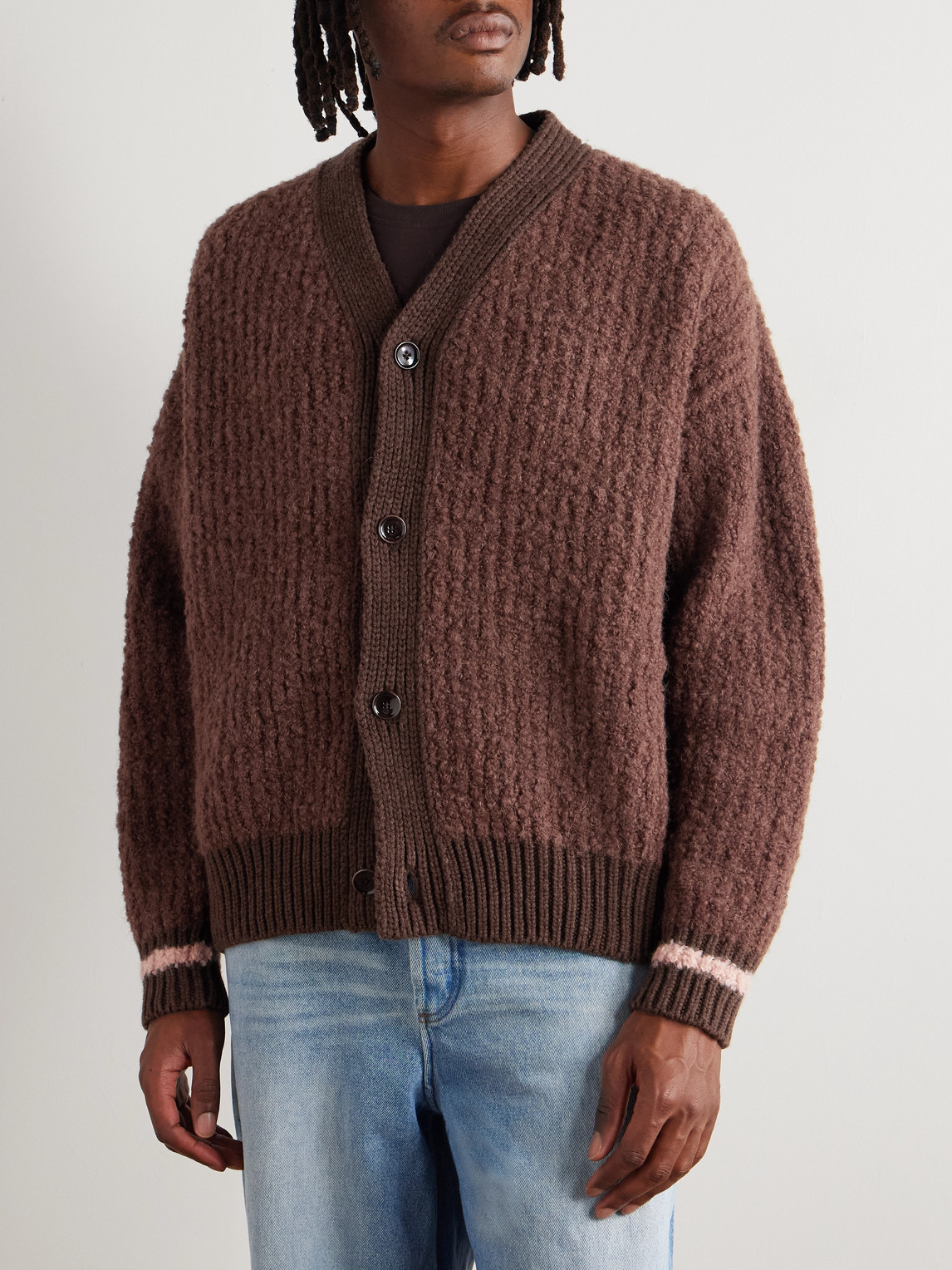 A Kind Of Guise Ribbed-knit Virgin Wool-blend Cardigan In Brown